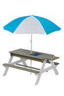 Wooden Kids Picnic Table, Sand And Water Table With Umbrella, Activity Table For Outdoor Backyard Patio Play - White / Gray