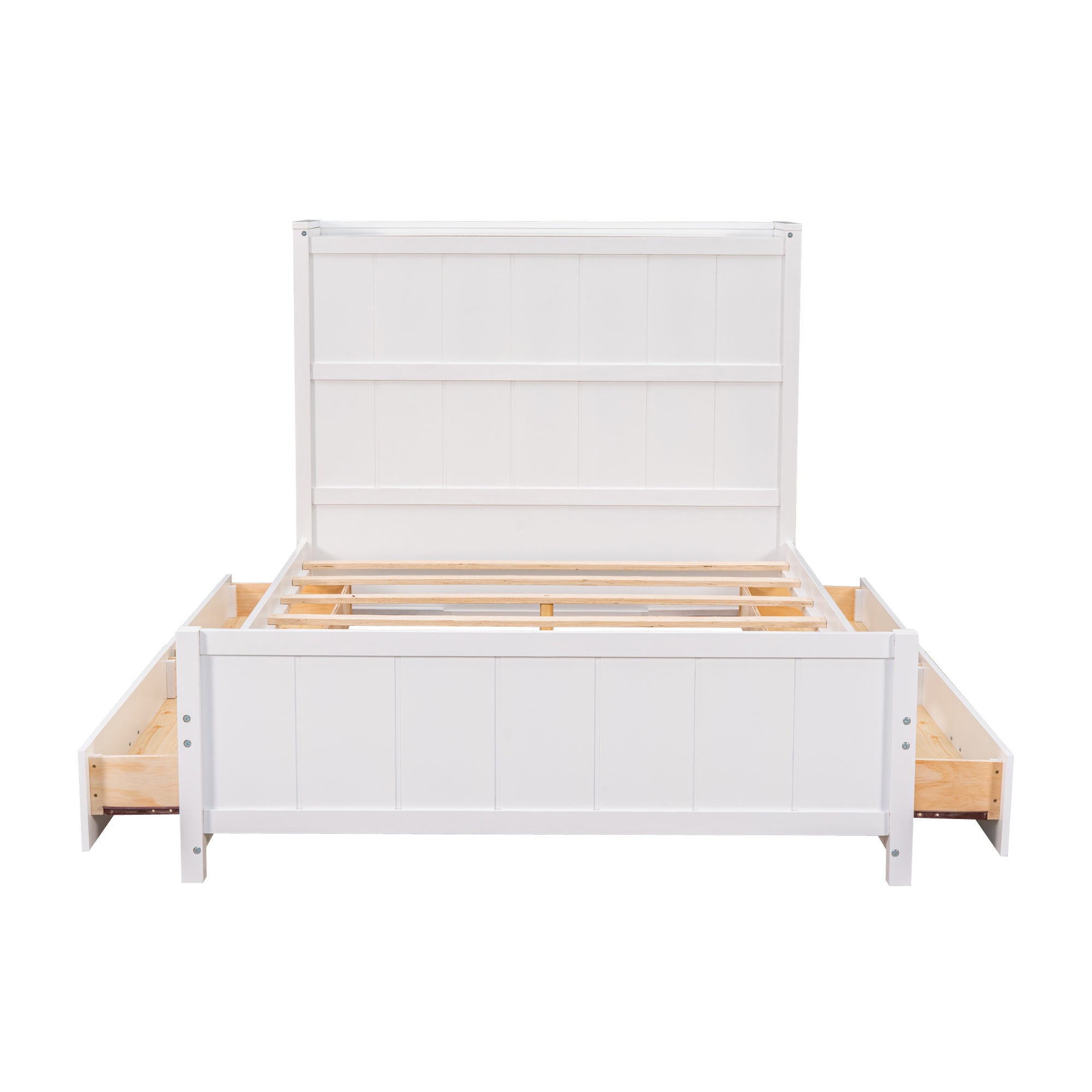 Full Size Platform Bed with Drawers and Storage Shelves, White