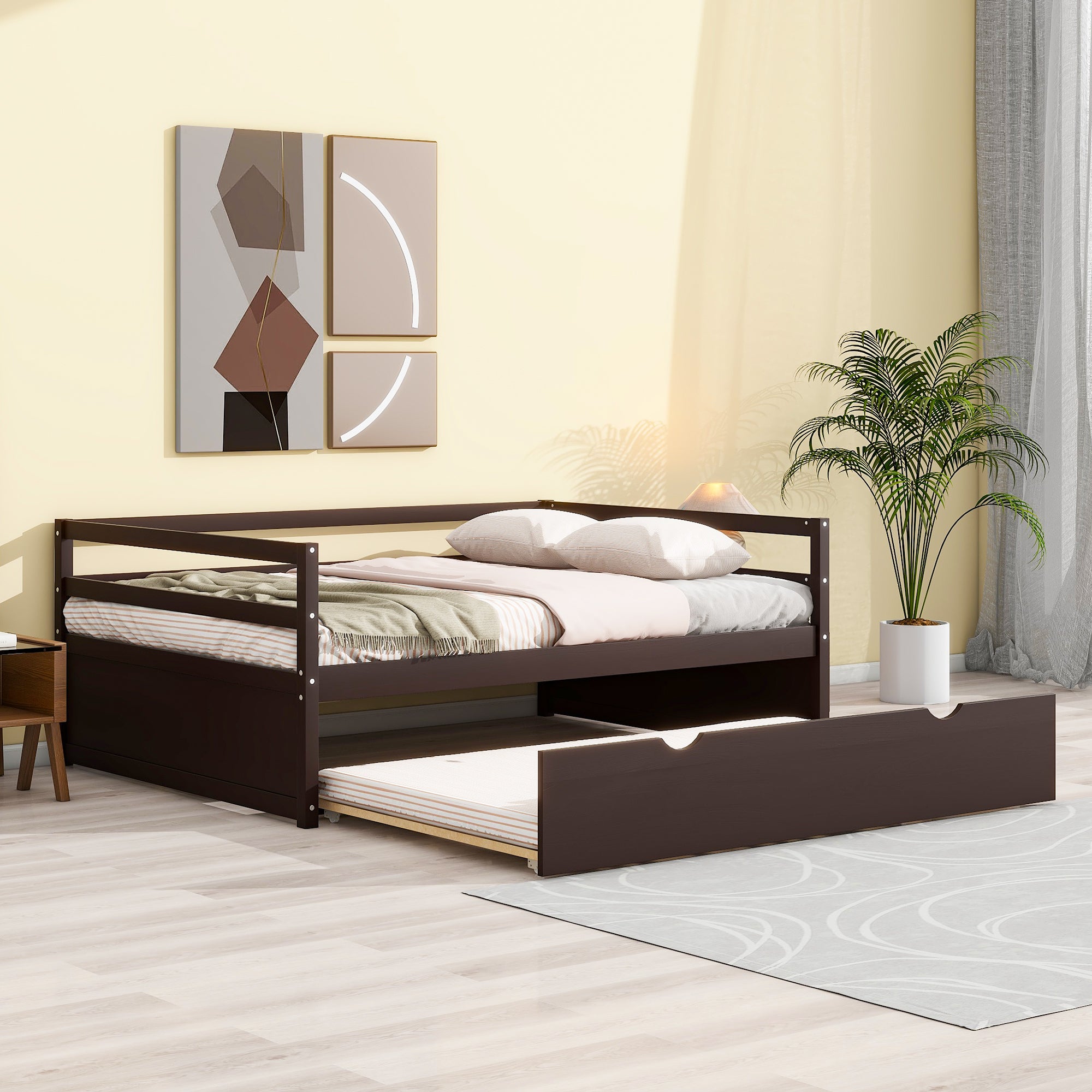 Twin Size Wood Daybed with Twin Size Trundle, Espresso - Atlantic Fine Furniture Melbourne FL