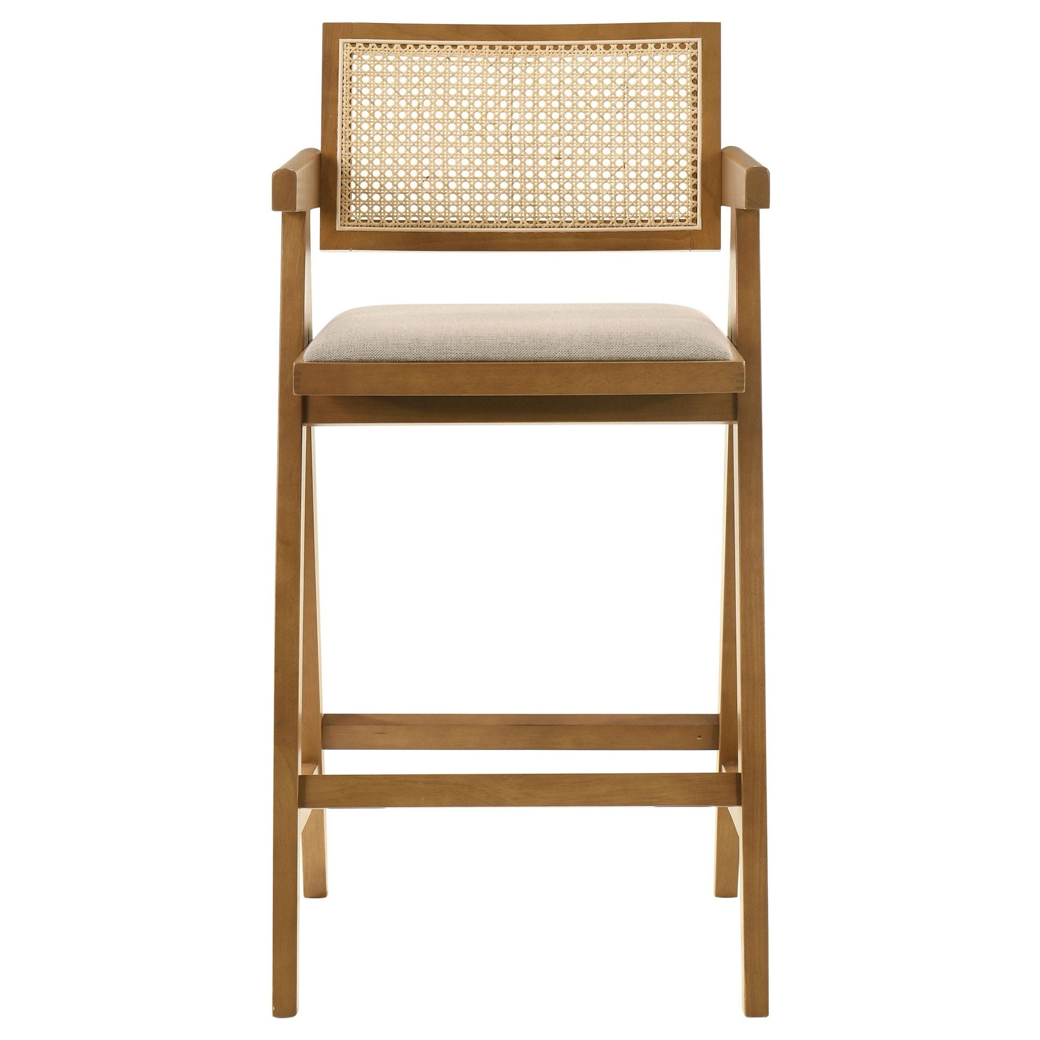 Kane Woven Rattan Wood Bar Chair Light Walnut (Set of 2) - Atlantic Fine Furniture Melbourne FL