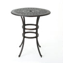 Traditional Style Cast Aluminum Bar Table With Lattice Design And Umbrella Holder - Bronze