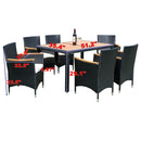 Outdoor Patio Wicker Dining Set With Acacia Wood Top