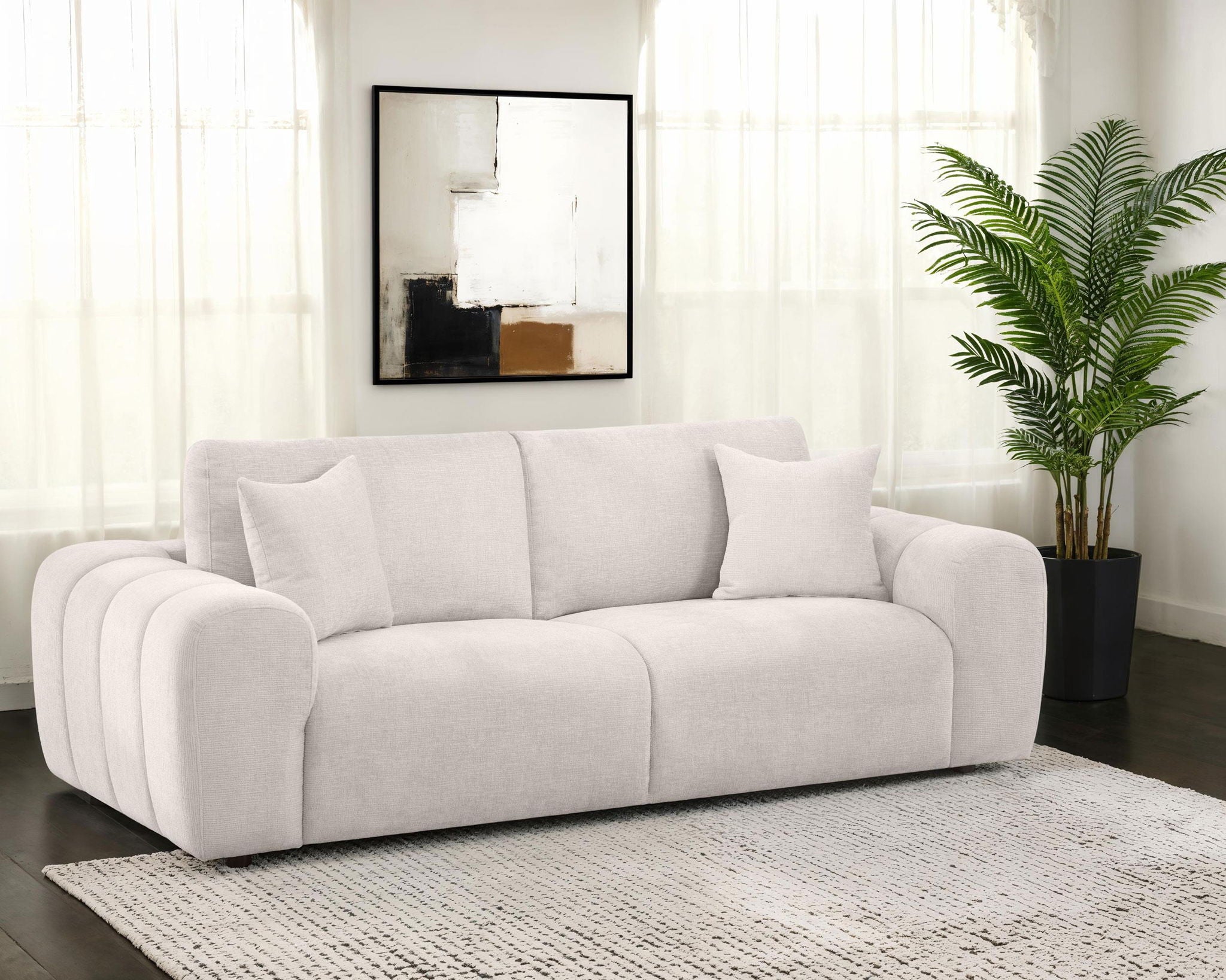 Burnett Chenille Upholstered Wide Arm Sofa Ivory