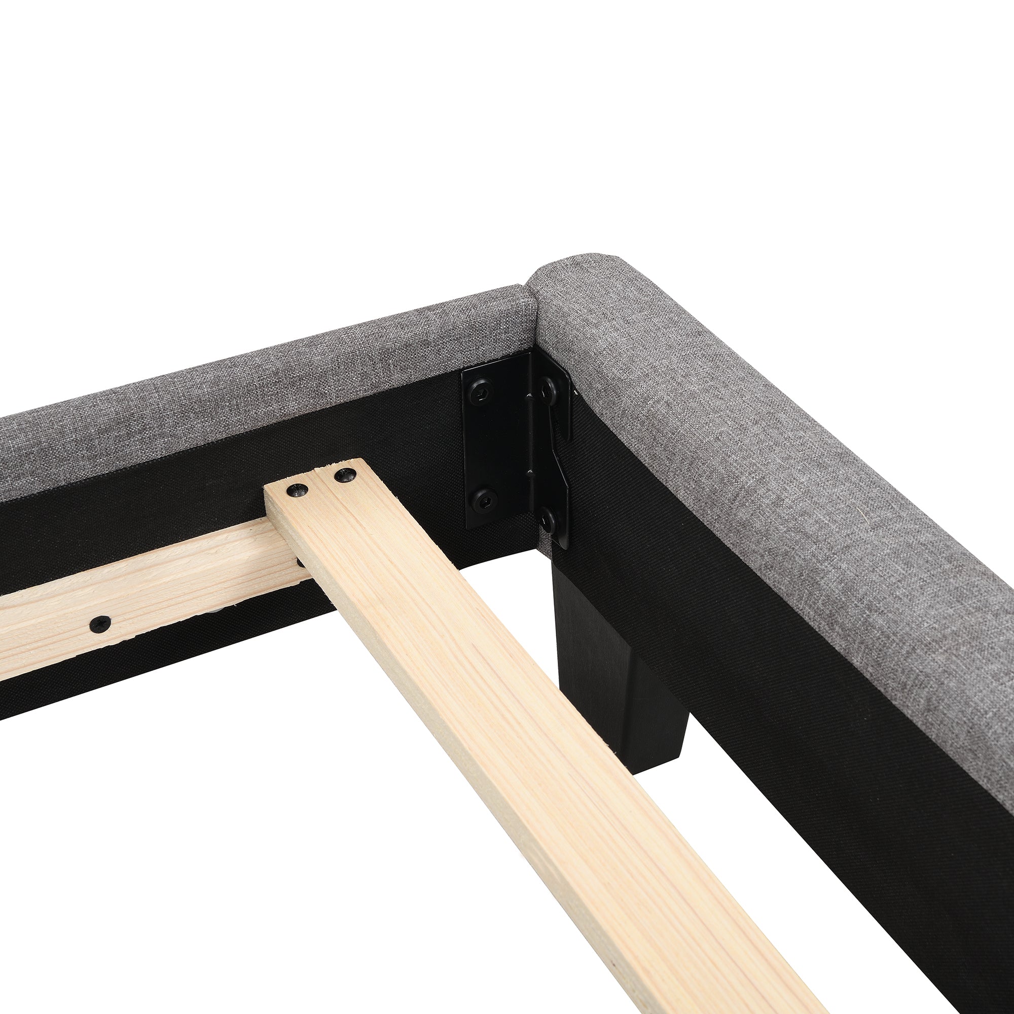 Upholstered Platform Bed with Tufted Headboard, Box Spring Needed, Gray Linen Fabric, Queen Size - Atlantic Fine Furniture Melbourne FL