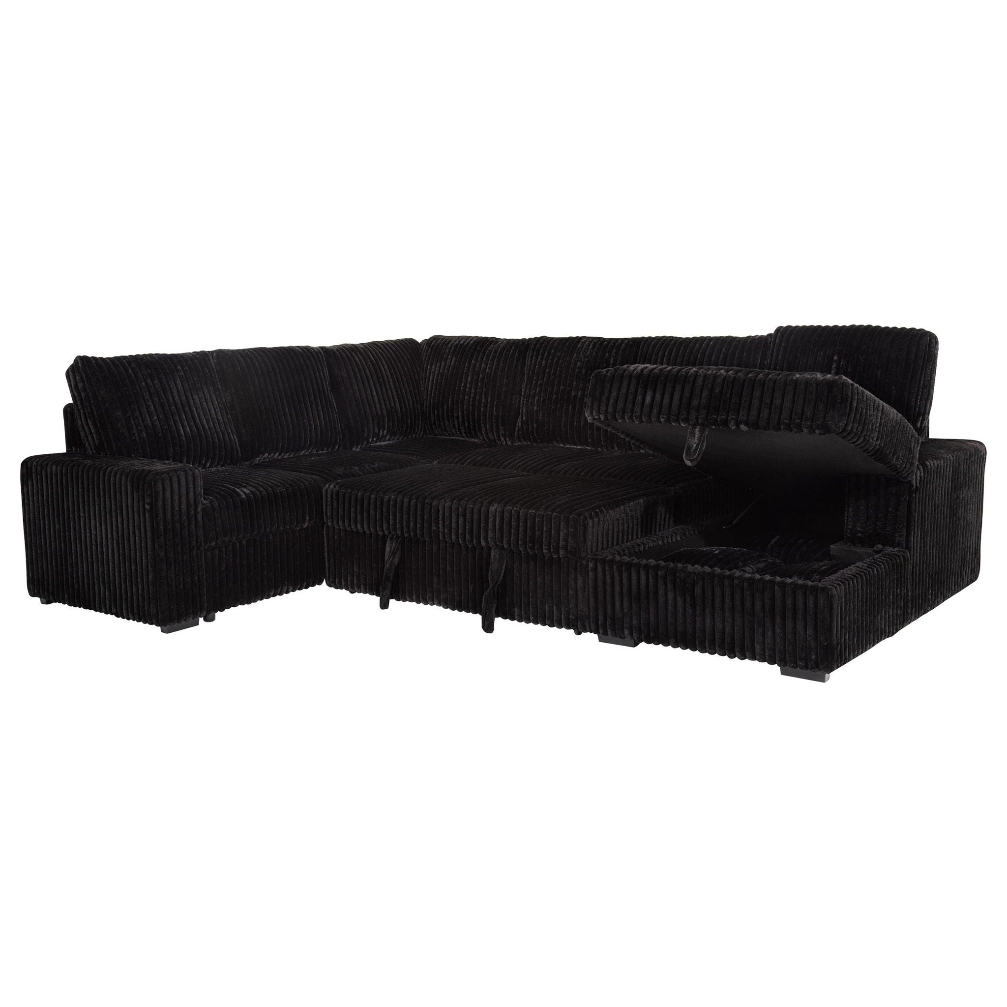 Devonshire Sleeper Sectional Sofa Storage Chaise Black