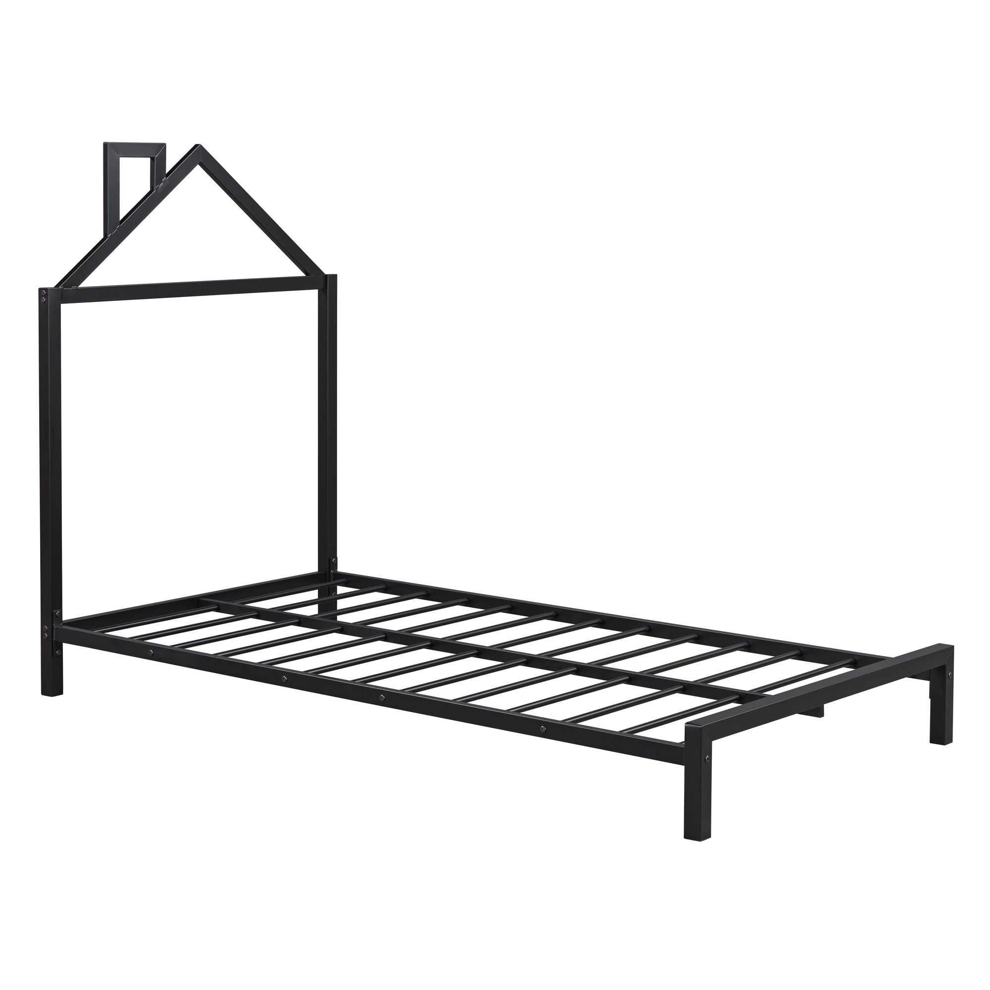 Twin Size Metal Platform Bed with House-Shaped Headboard Design, Black - Atlantic Fine Furniture Melbourne FL