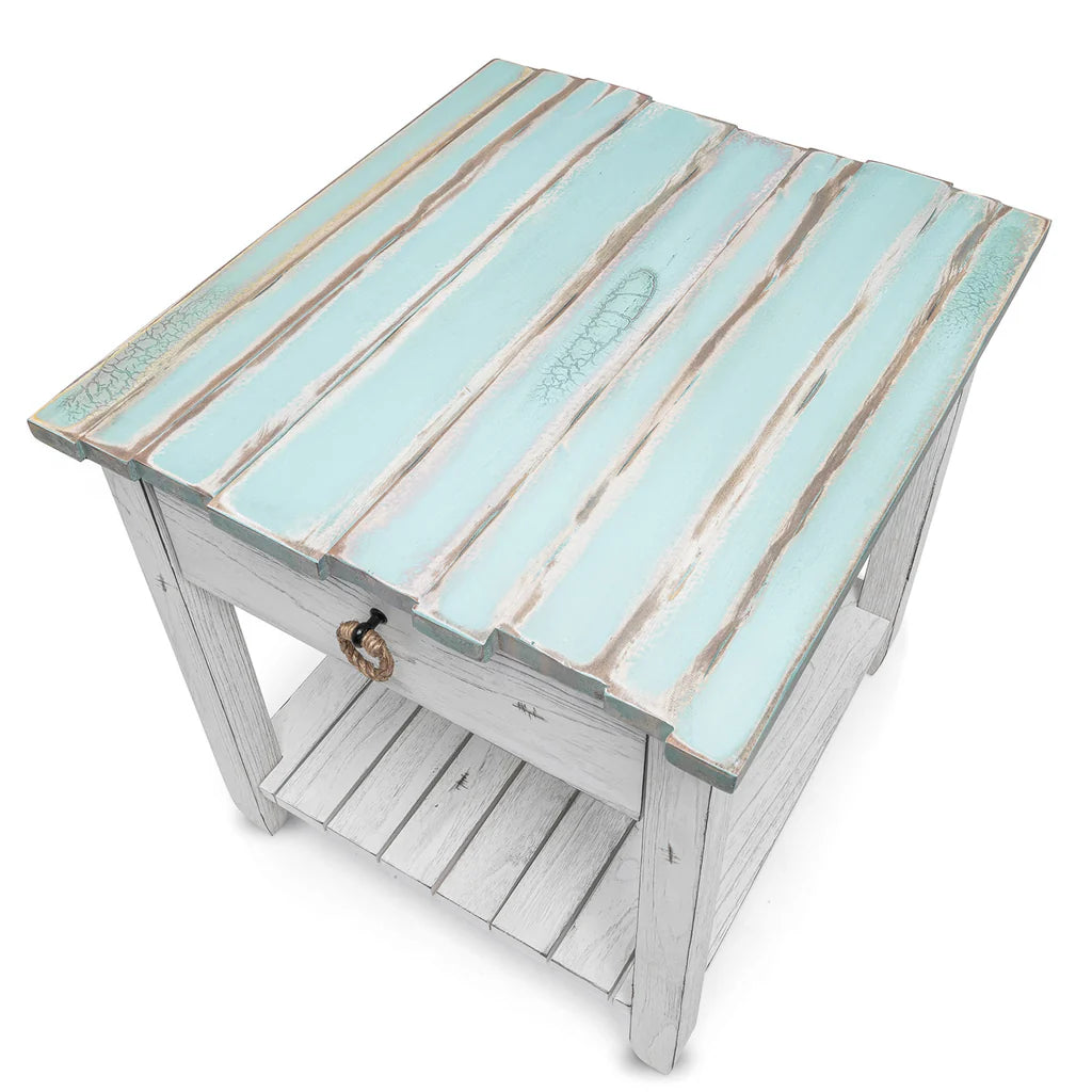 Picket Fence End Table - Distressed Blue/White - Atlantic Fine Furniture Melbourne FL
