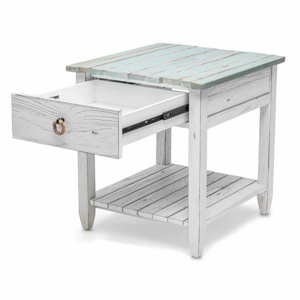 Picket Fence End Table - Distressed Blue/White - Atlantic Fine Furniture Melbourne FL