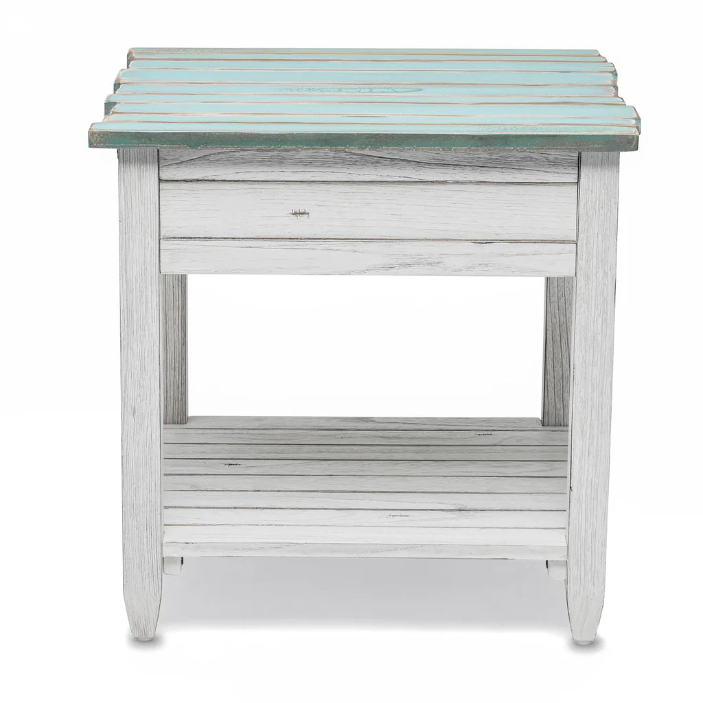 Picket Fence End Table - Distressed Blue/White - Atlantic Fine Furniture Melbourne FL