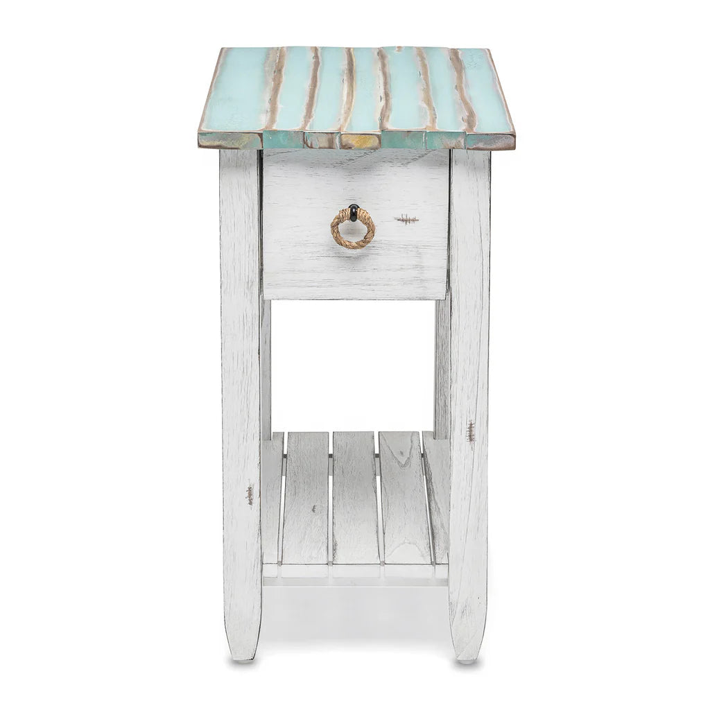 Picket Fence Chairside Table - Distress Blue/White - Atlantic Fine Furniture Melbourne FL