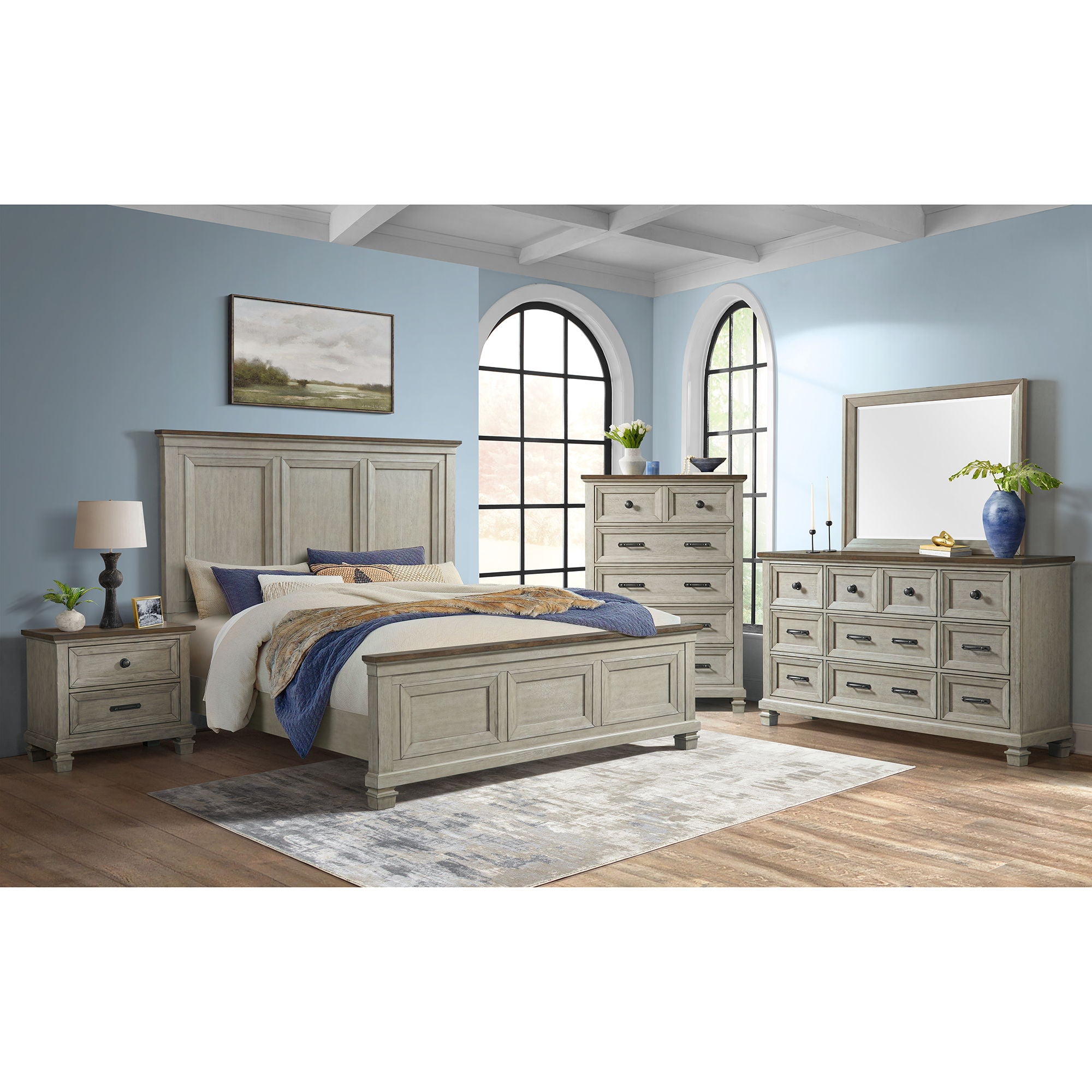 Farmington 5 Drawer Chest in Medium Brown / Washed Stone by Elements International, view 8