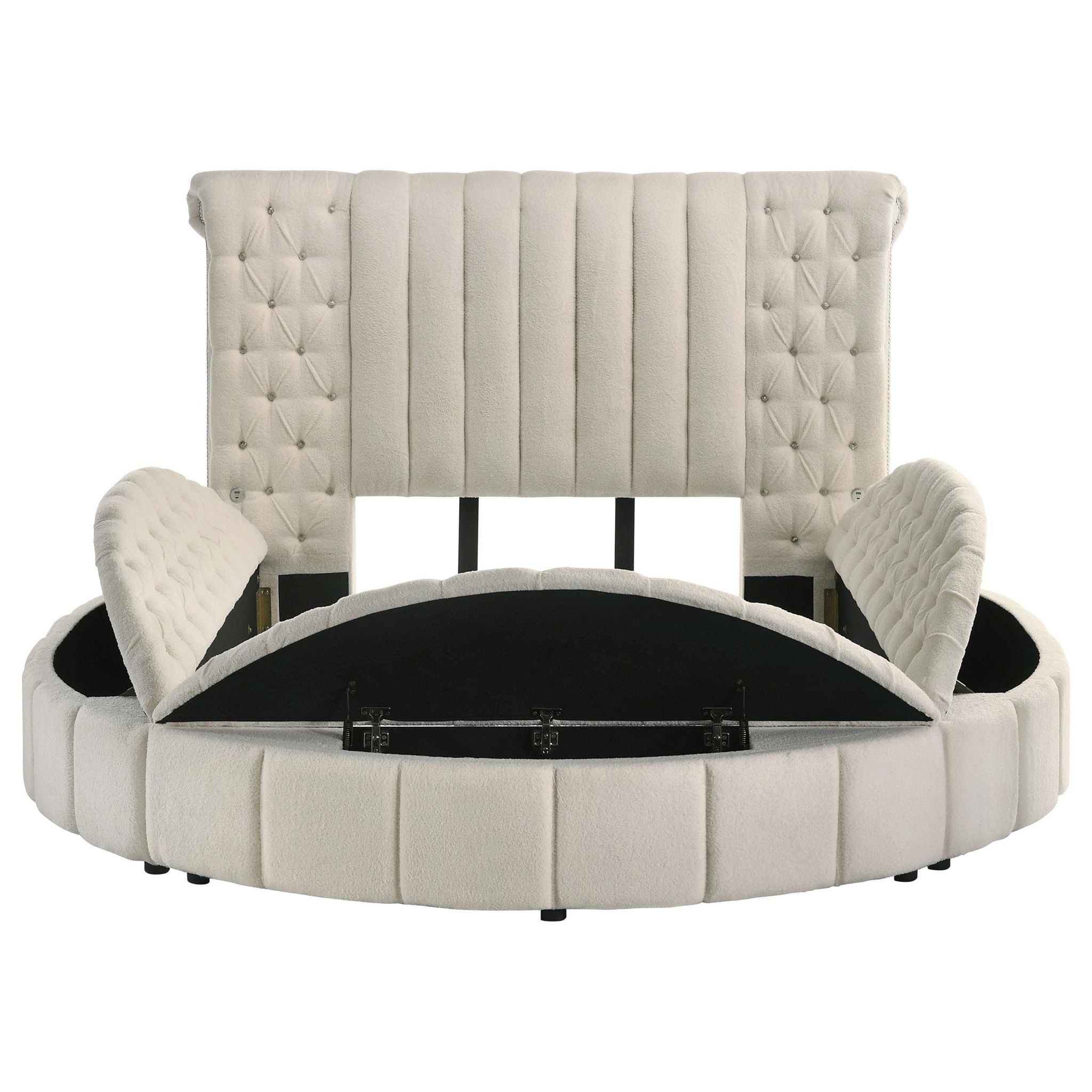 Sonya Upholstered Queen Round Storage Bed Ivory