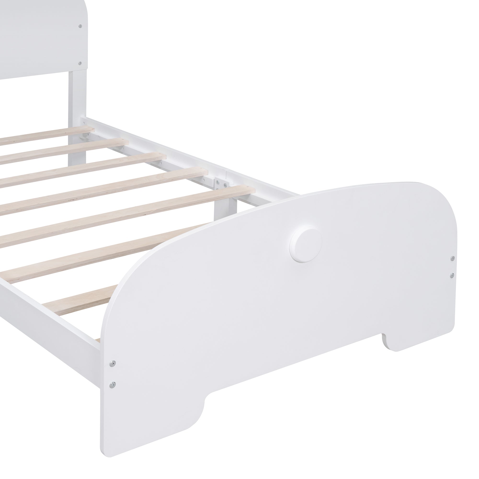 Twin Size Wood Platform Bed with Bear-shaped Headboard and Footboard,White - Atlantic Fine Furniture Melbourne FL