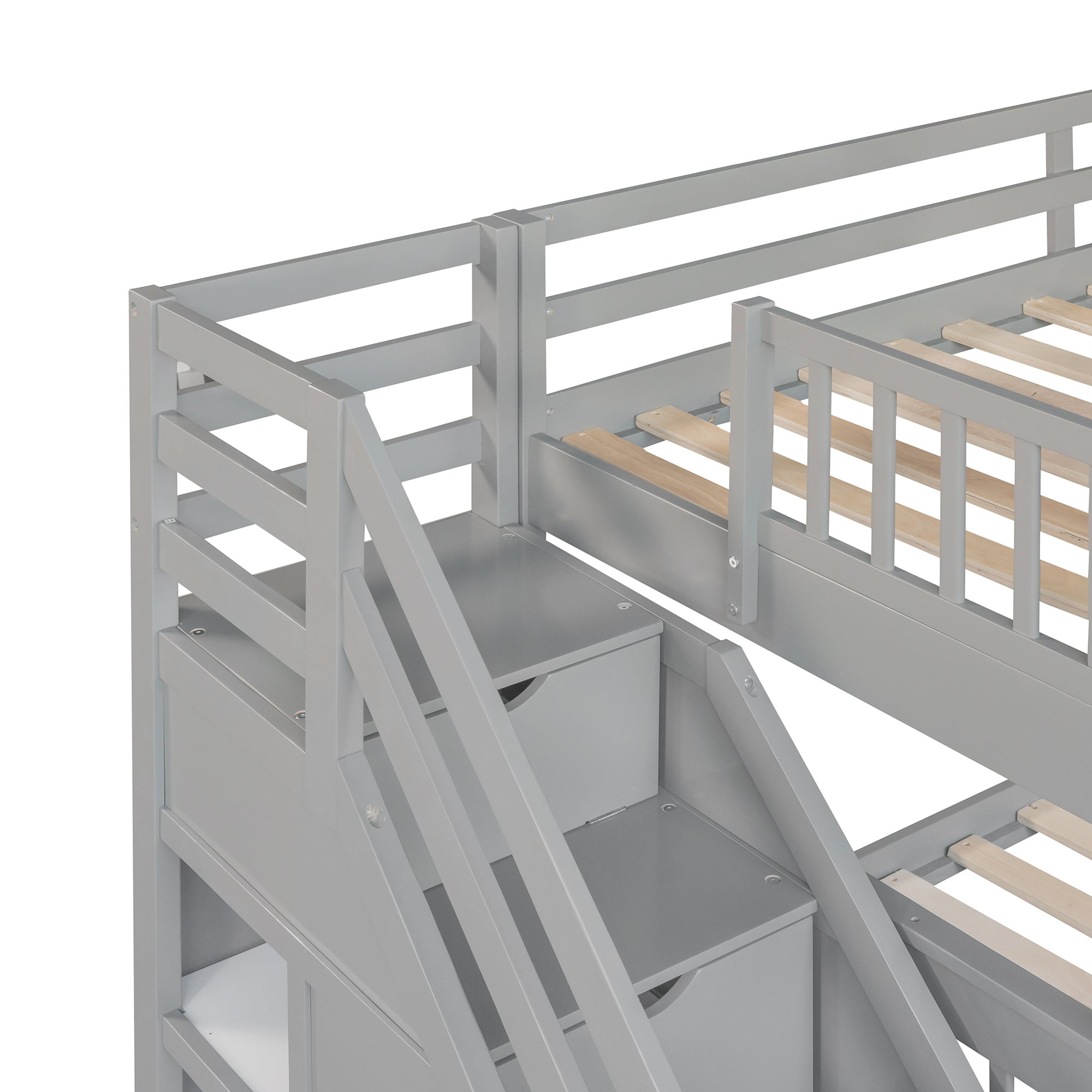 Twin over Full L-Shaped Bunk Bed With 3 Drawers, Ladder and Staircase - Gray - Atlantic Fine Furniture Melbourne FL