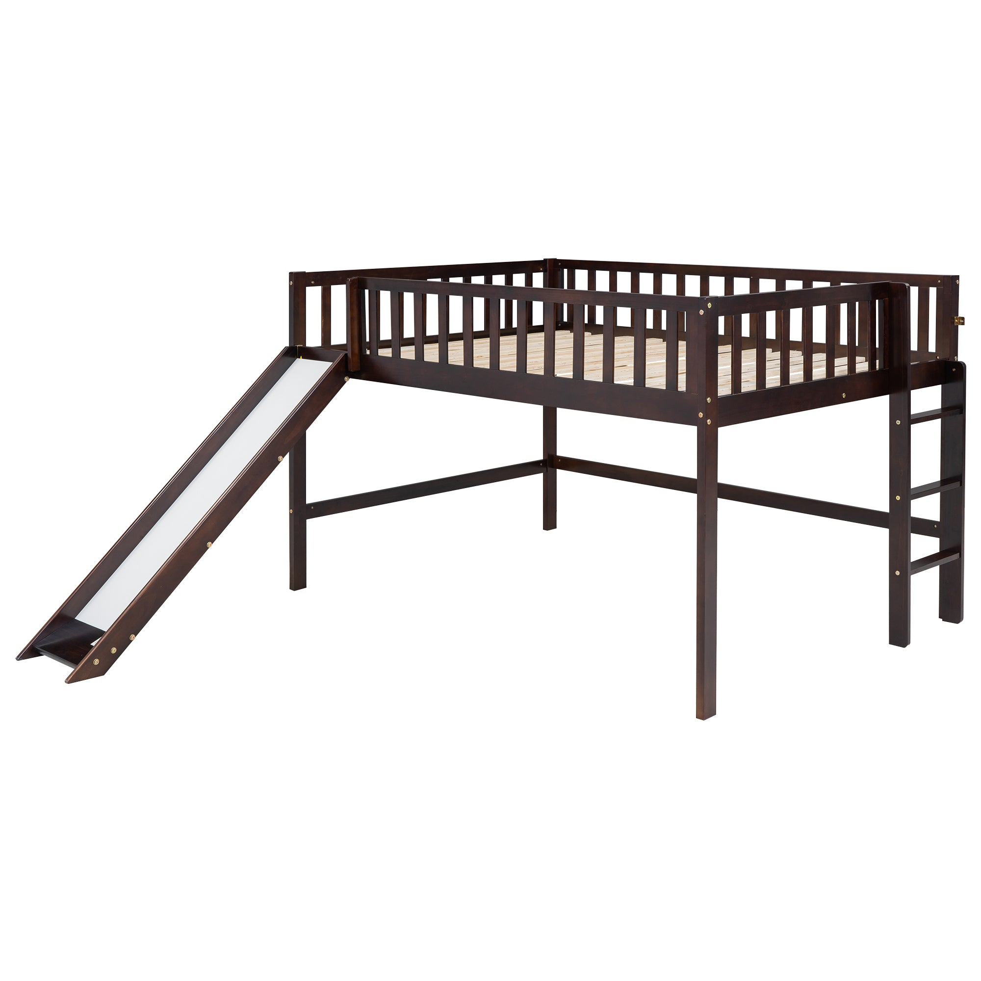 Full Size Low Loft Bed with Ladder and Slide,Espresso - Atlantic Fine Furniture Melbourne FL