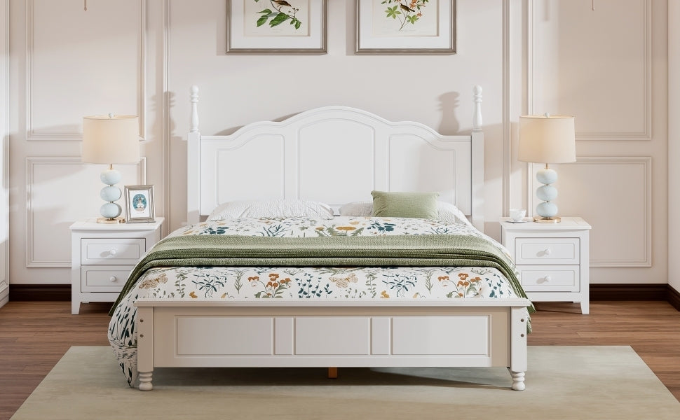 Queen Size Wood Platform Bed Frame,Retro Style Platform Bed with Wooden Slat Support,White - Atlantic Fine Furniture Melbourne FL