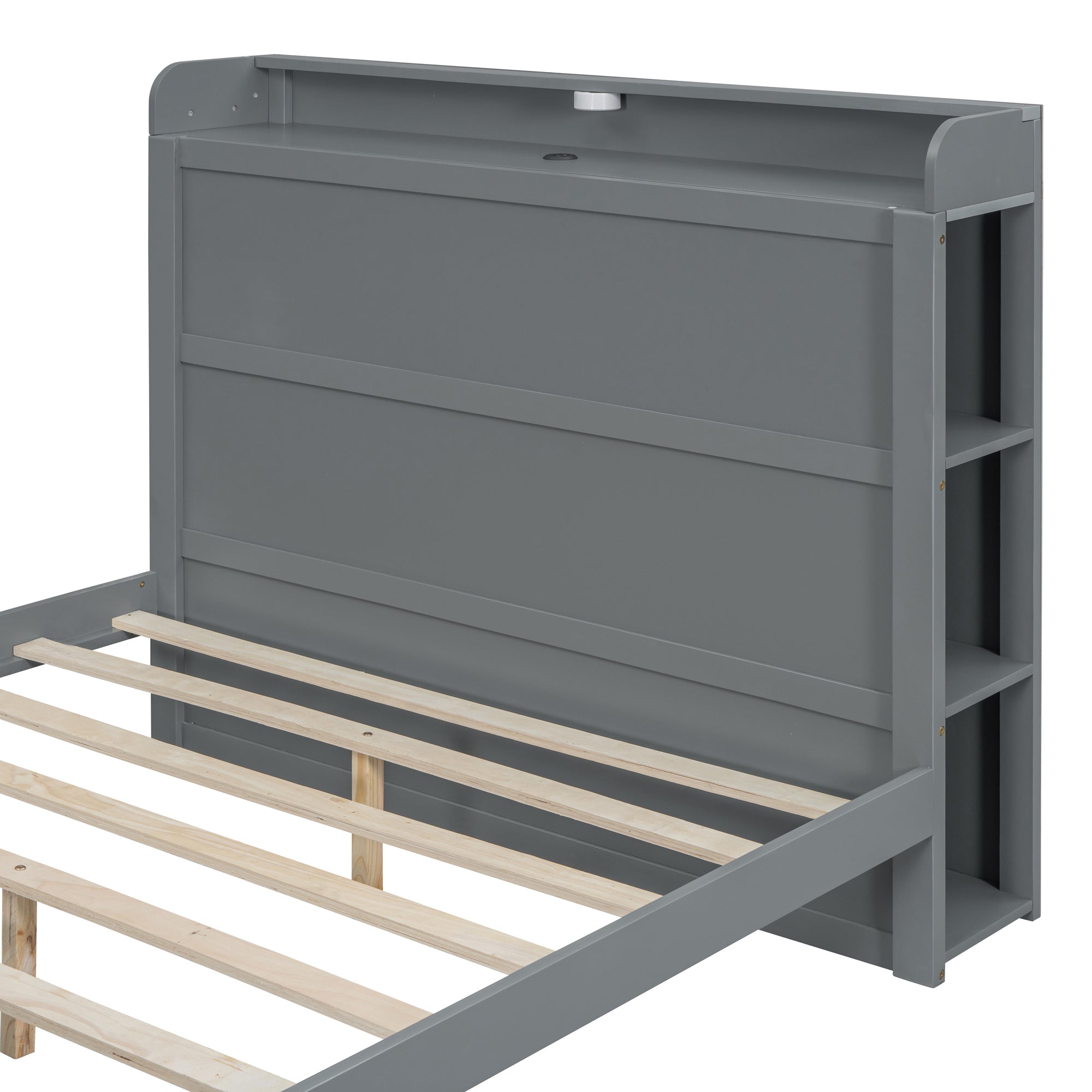 Full Size Platform Bed with built-in shelves, LED Light and USB ports, Gray - Atlantic Fine Furniture Melbourne FL