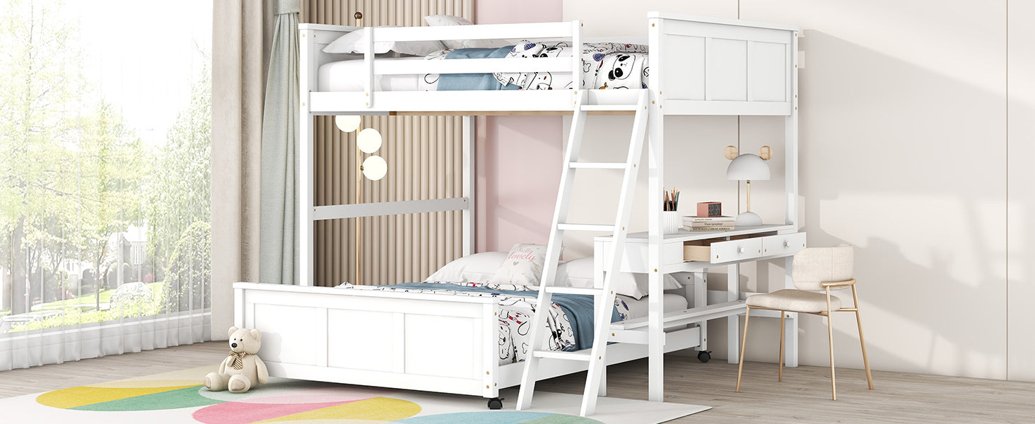 Full Over Full Bunk Bed with Desk, White - Atlantic Fine Furniture Melbourne FL