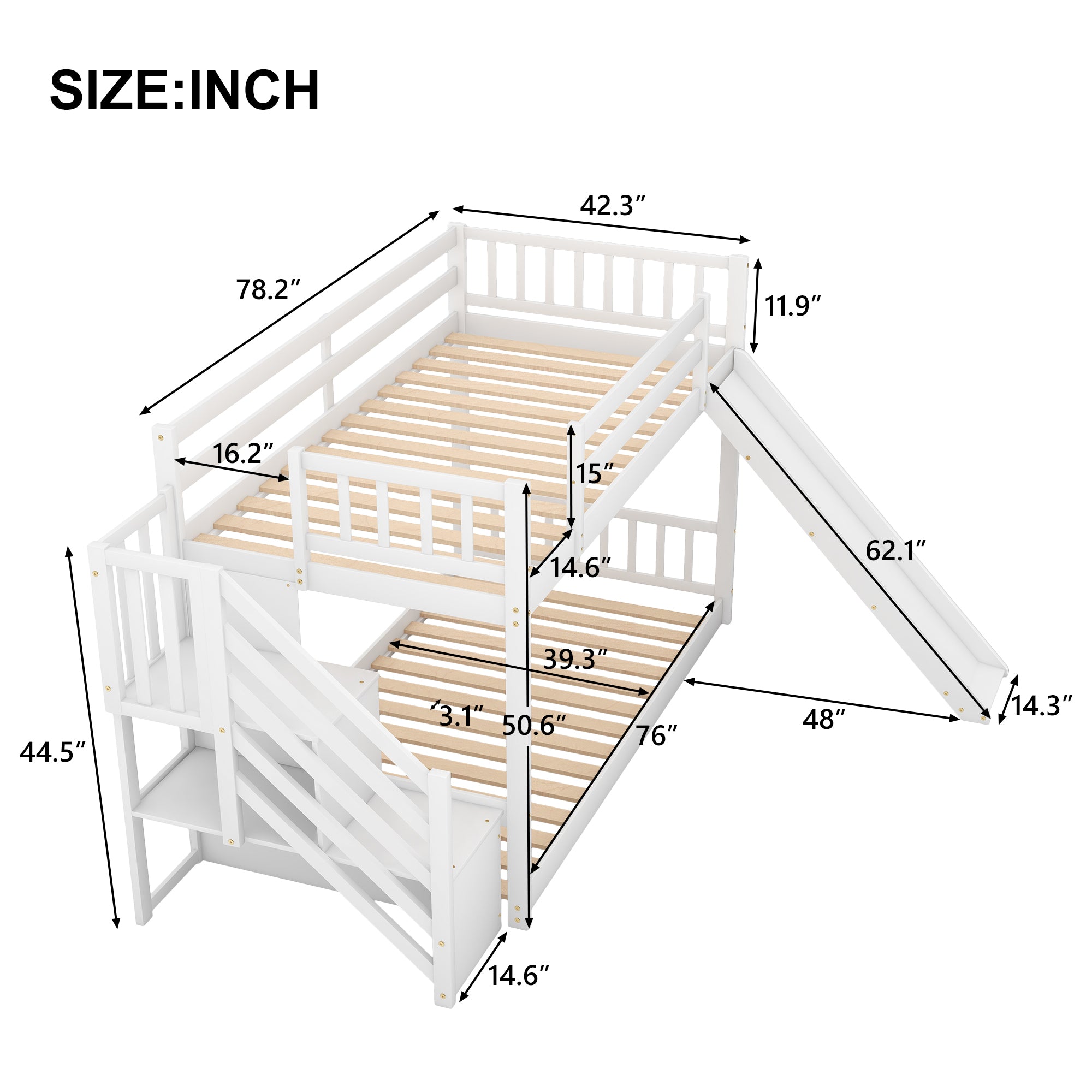 Twin over Twin Bunk Bed with Convertible Slide and Stairway, White - Atlantic Fine Furniture Melbourne FL