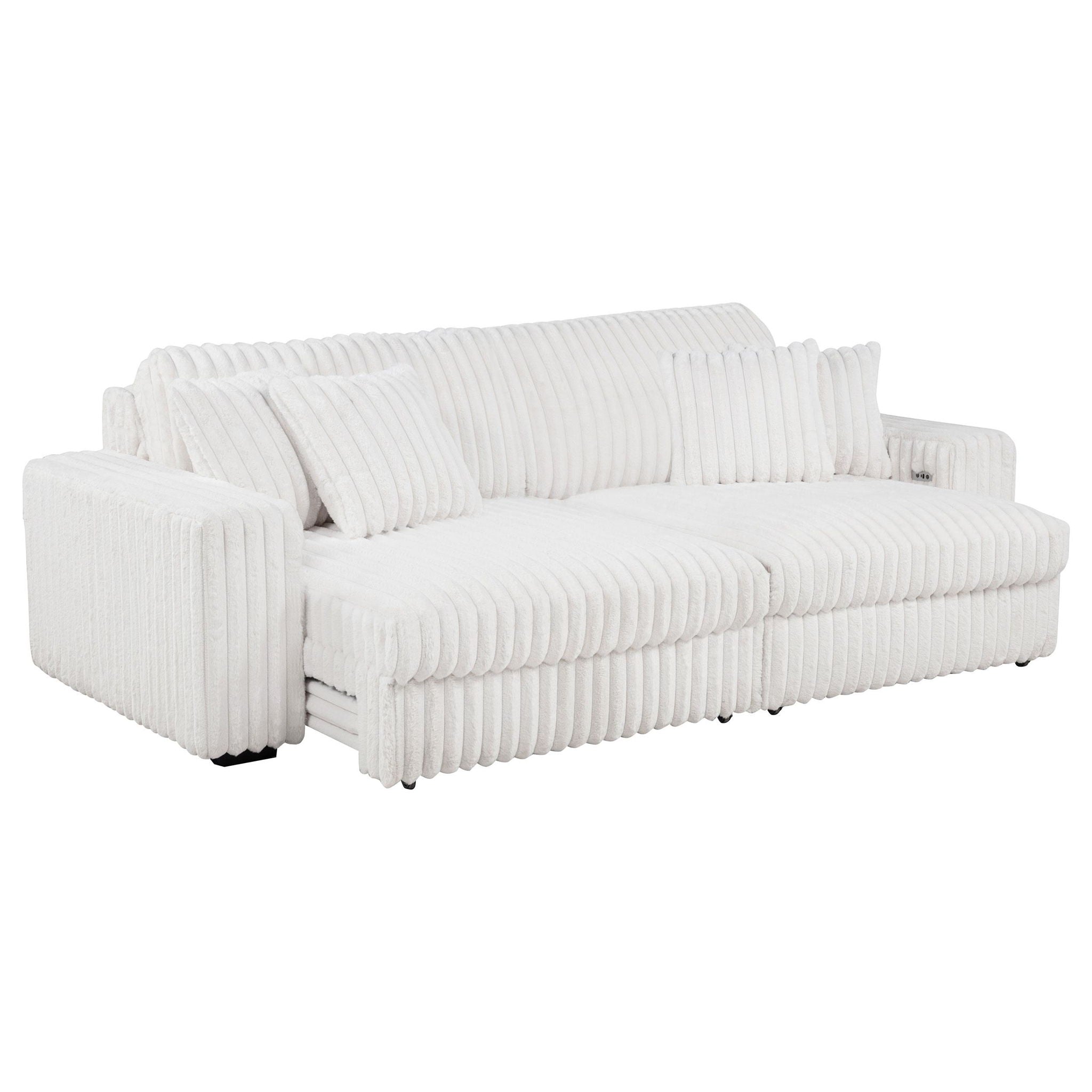 Jacana Corduroy Upholstered Dual Power Chaise Sofa Ivory