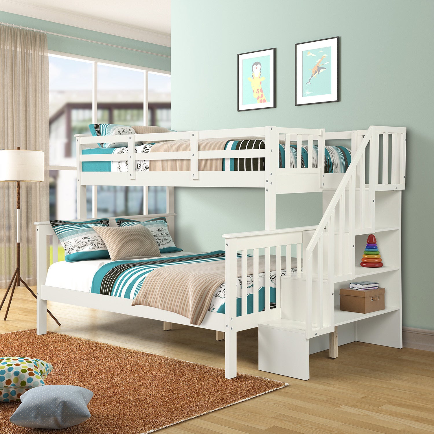 Stairway Twin-Over-Full Bunk Bed with Storage and Guard Rail for Bedroom, White color(OLD SKU :LP000019AAK) - Atlantic Fine Furniture Melbourne FL
