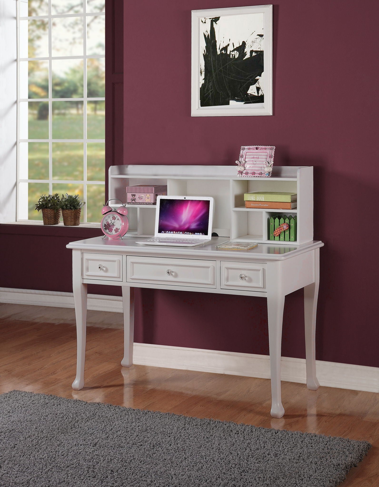 Jesse Desk With Hutch in White by Elements International, view 6