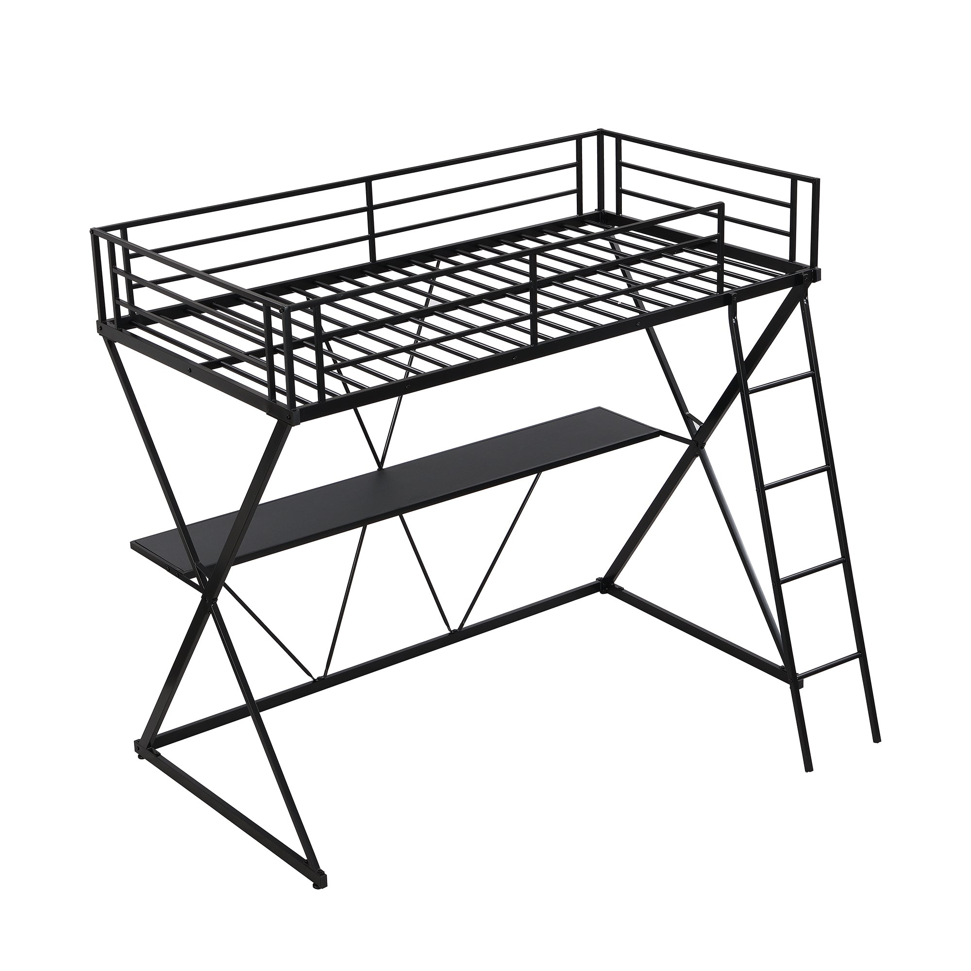 Twin Size Loft Bed with Desk, Ladder and Full-Length Guardrails, X-Shaped Frame, Black(Old SKU: MF297073AAB) - Atlantic Fine Furniture Melbourne FL