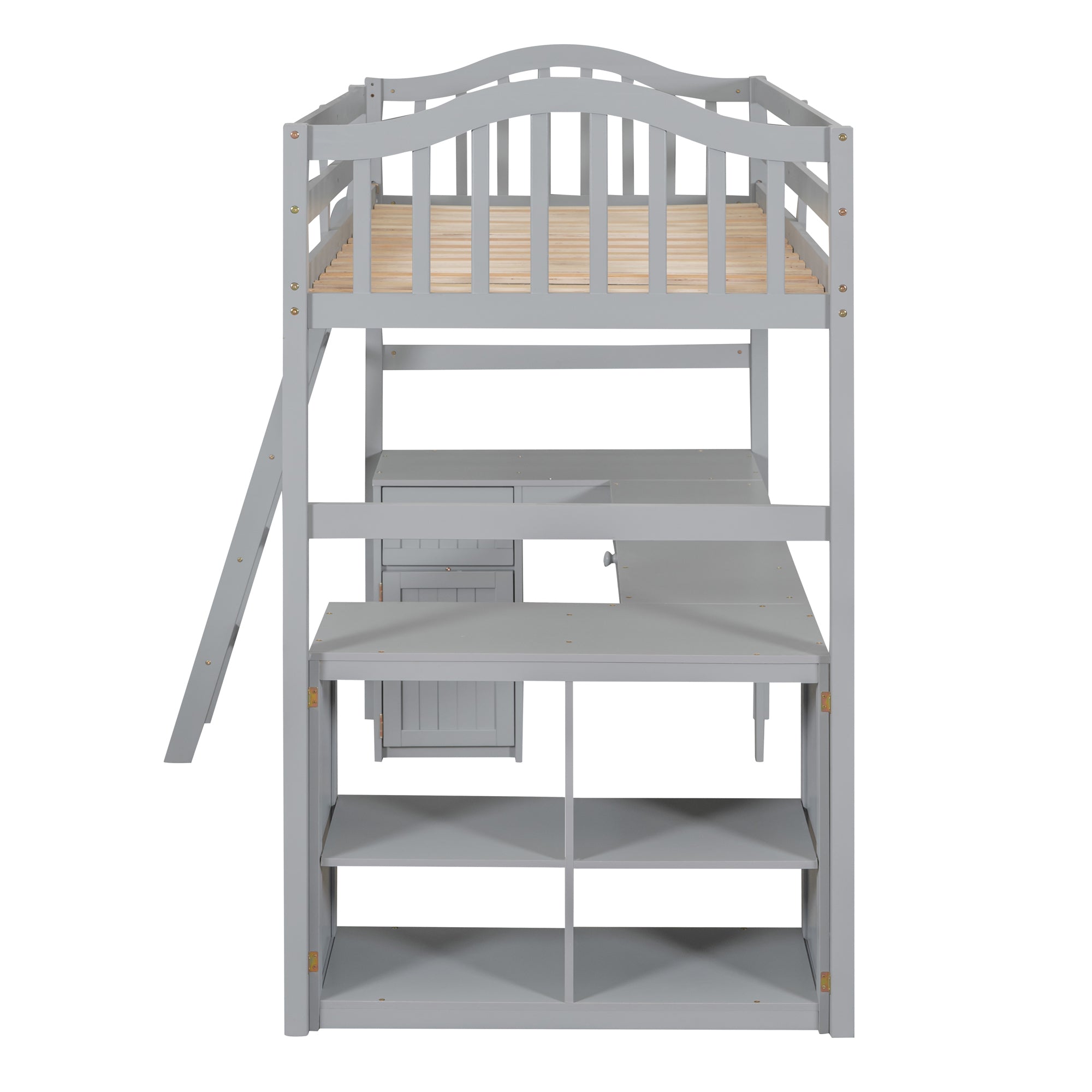 Twin size Loft Bed with Drawers, Cabinet, Shelves and Desk, Wooden Loft Bed with Desk - Gray(OLD SKU :LT000505AAE) - Atlantic Fine Furniture Melbourne FL