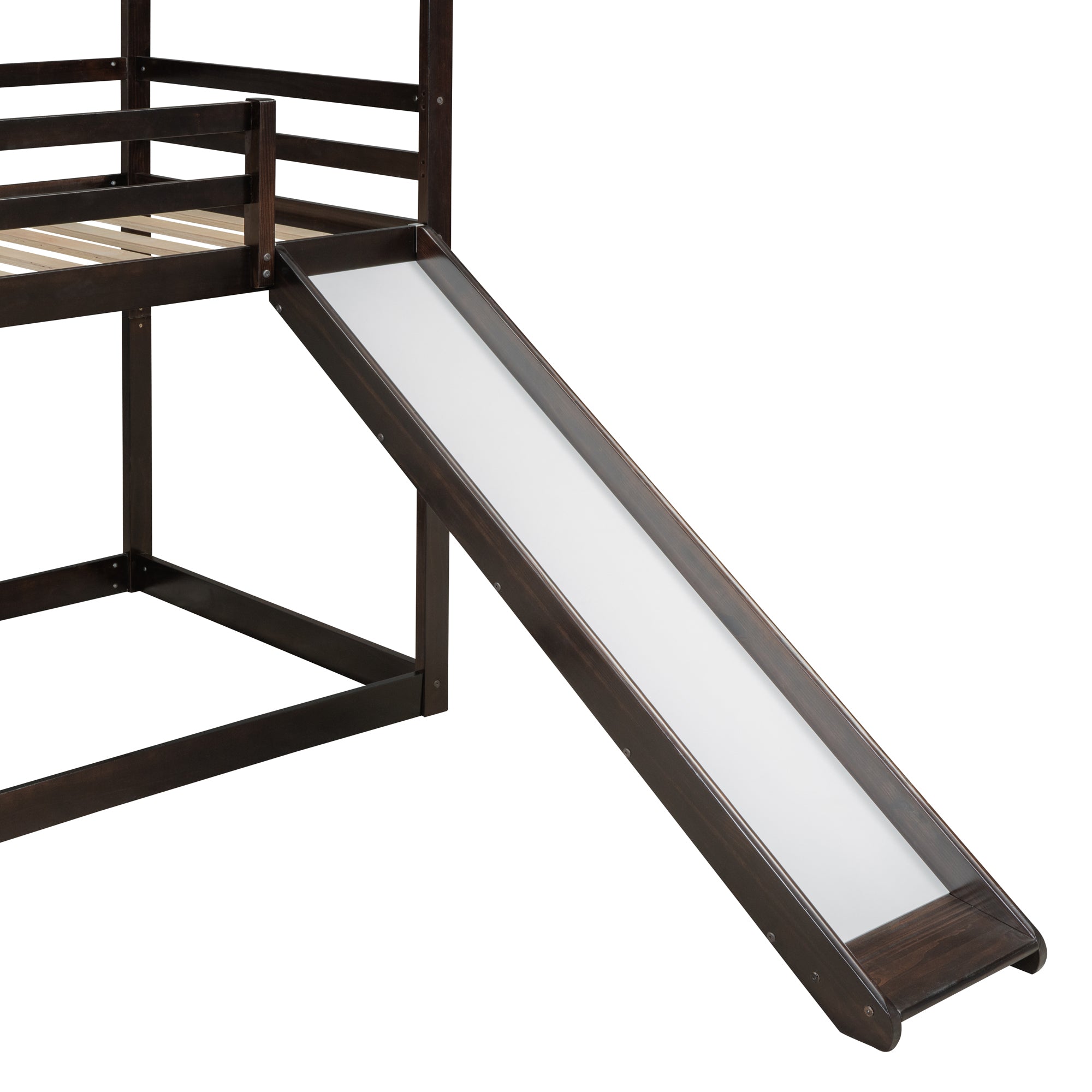 Twin Over Twin Bunk Bed with Roof, Slide and Ladder, Espresso - Atlantic Fine Furniture Melbourne FL