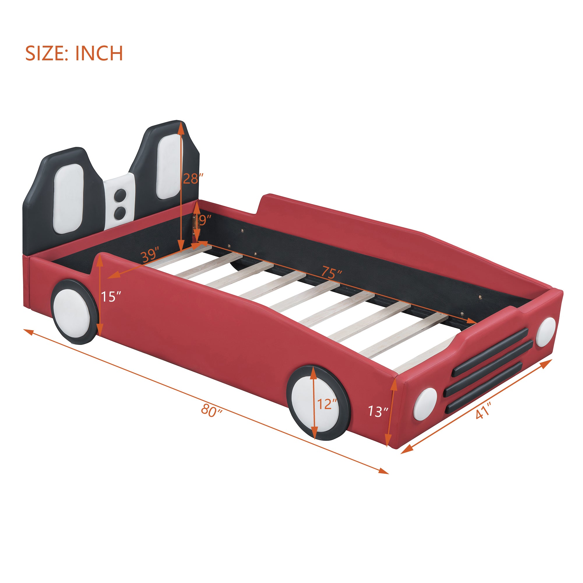 Twin Size Race Car-Shaped Platform Bed with Wheels,Red - Atlantic Fine Furniture Melbourne FL