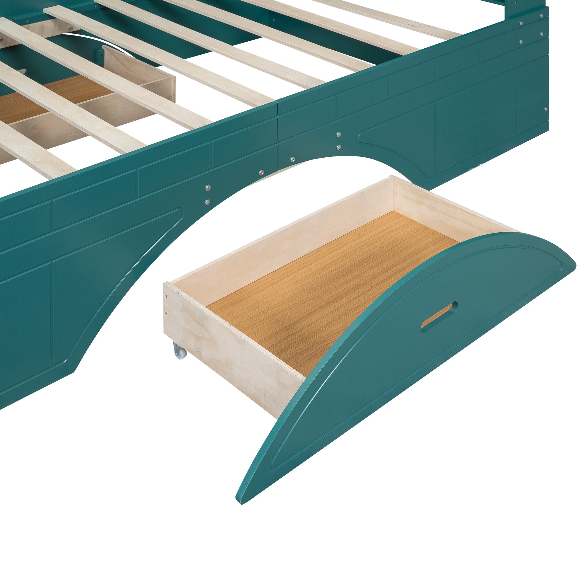 Wood Full Size Platform Bed with 2 Drawers, Storage Headboard and Footboard, Dark Green - Atlantic Fine Furniture Melbourne FL