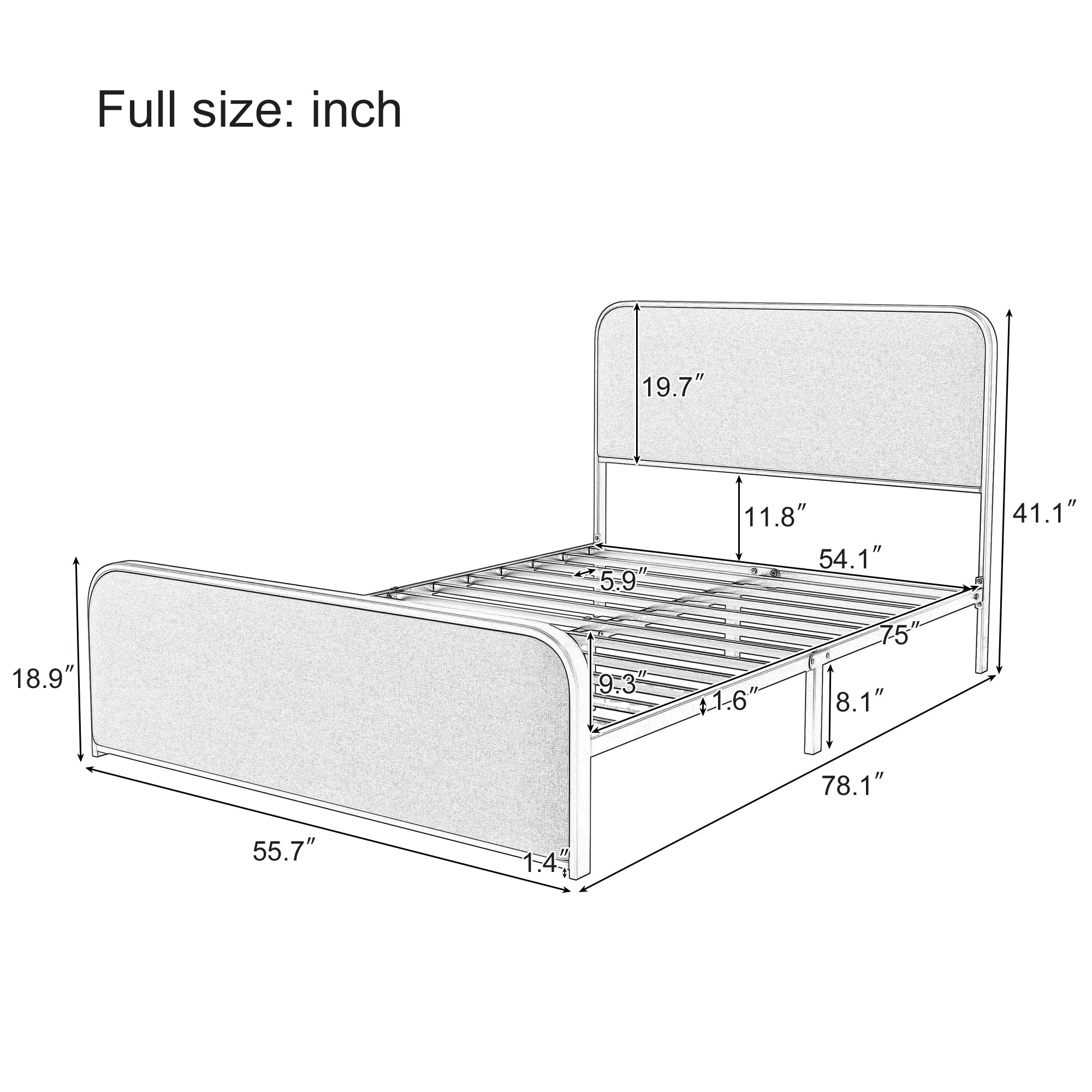 Modern Metal Bed Frame with Curved Upholstered Headboard and Footboard Bed with Under Bed Storage, Heavy Duty Metal Slats, Full Size, Beige - Atlantic Fine Furniture Melbourne FL
