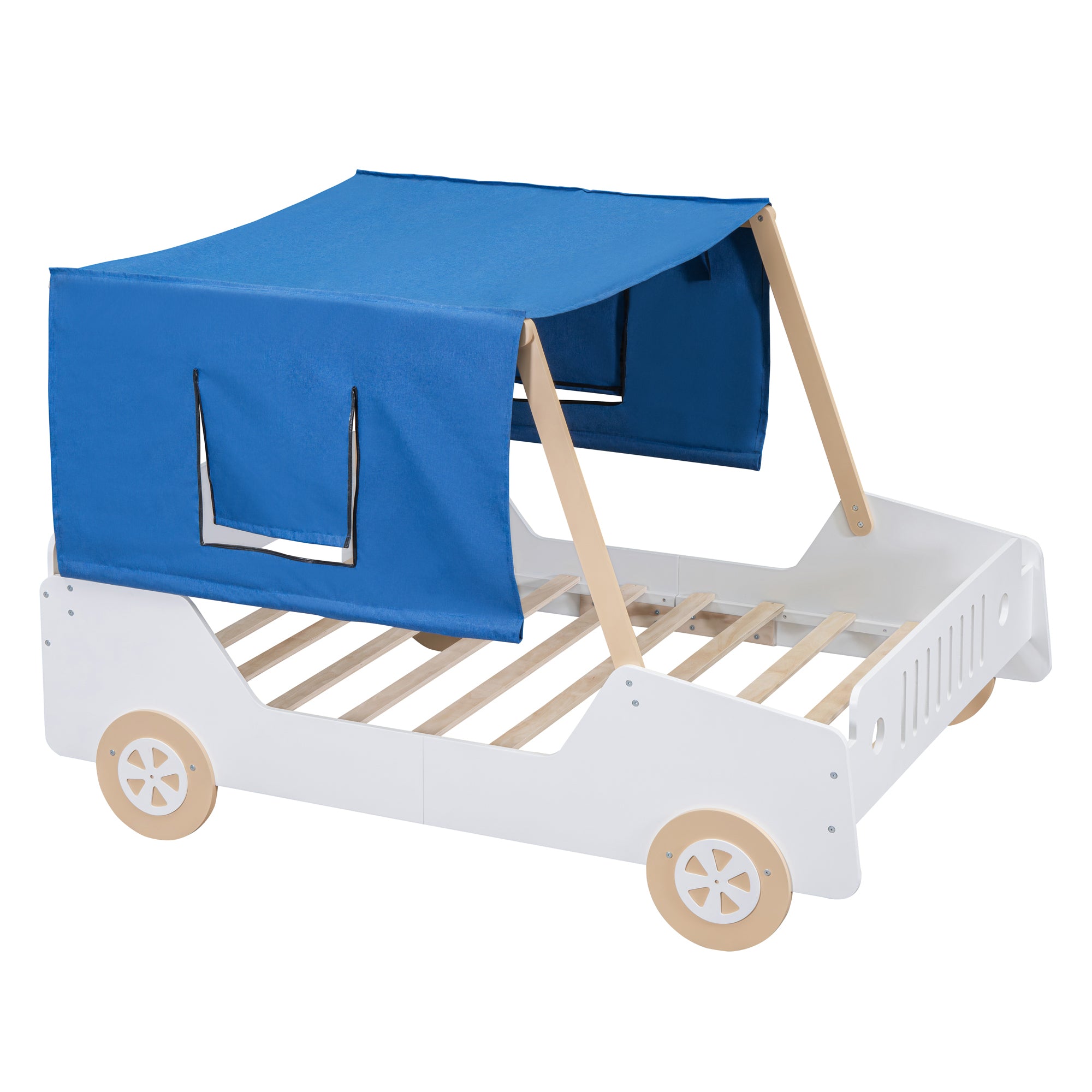Full Size Car Shaped Bed with Tents,White+Natural - Atlantic Fine Furniture Melbourne FL