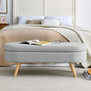 Ottoman Oval Storage Bench With Rubber Wood Legs Linen - Gray