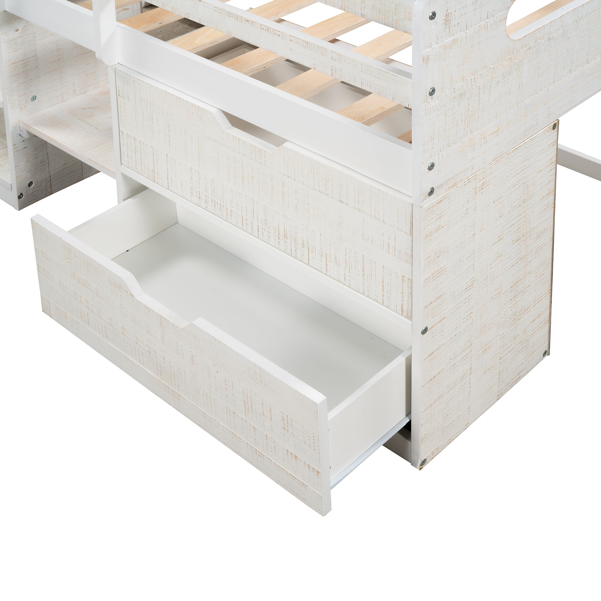 Twin size Loft Bed with Two Shelves and Two drawers (Antique White) - Atlantic Fine Furniture Melbourne FL