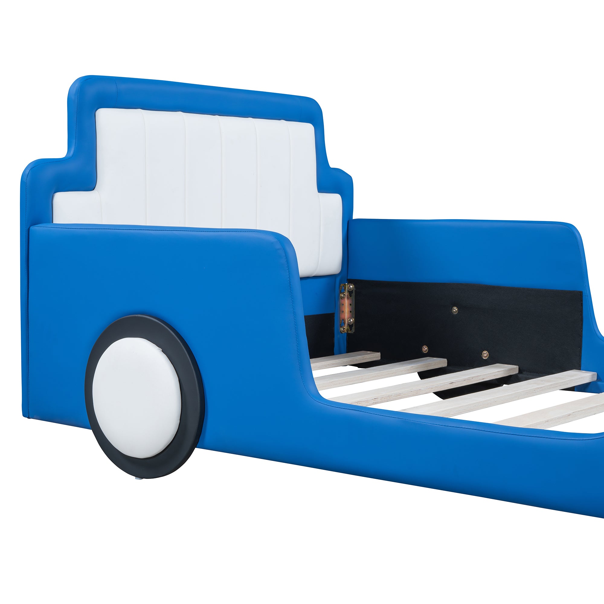 Twin Size Race Car-Shaped Platform Bed with Wheels,Blue - Atlantic Fine Furniture Melbourne FL