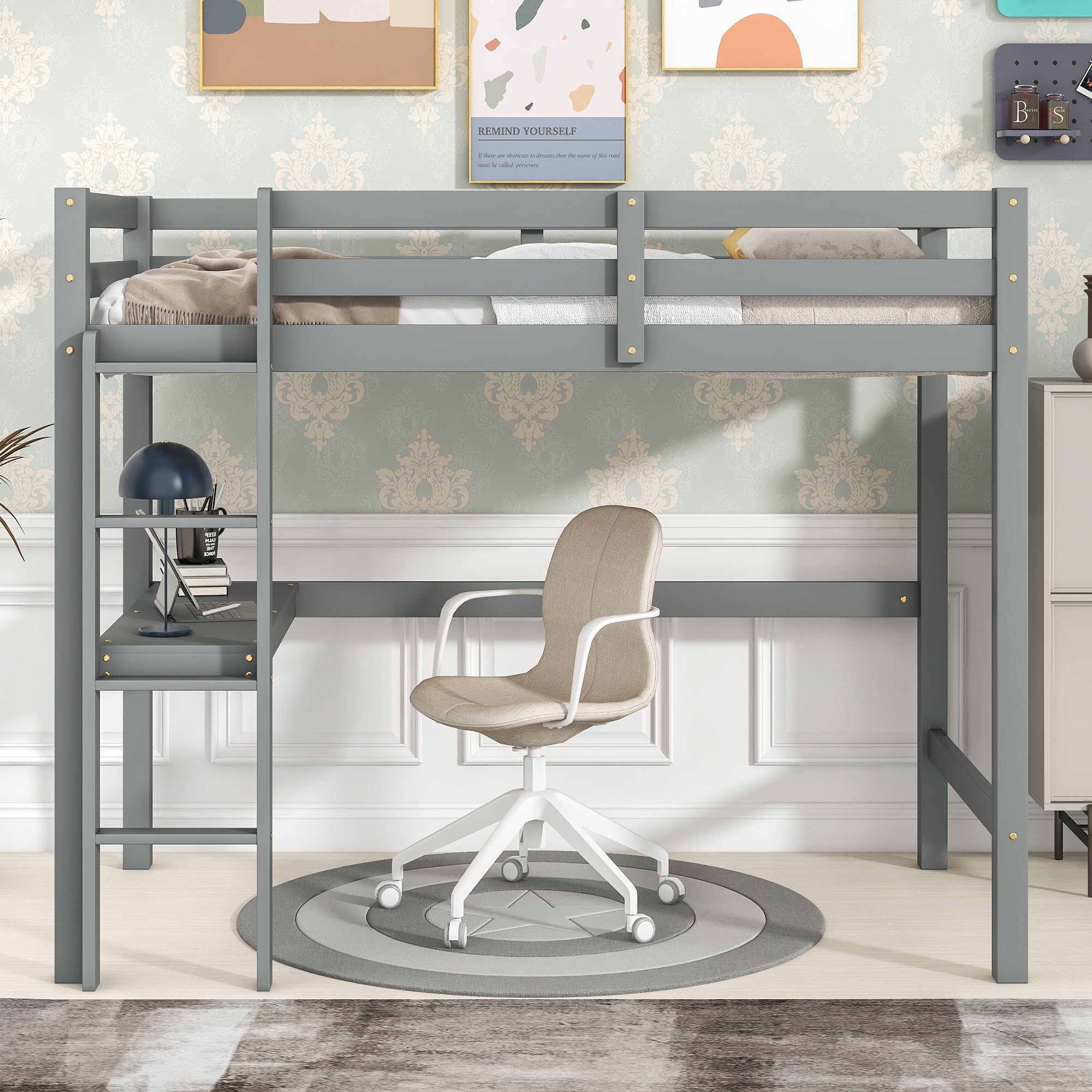 Twin Loft Bed with built-in desk,Grey(Old SKU:W50450910)