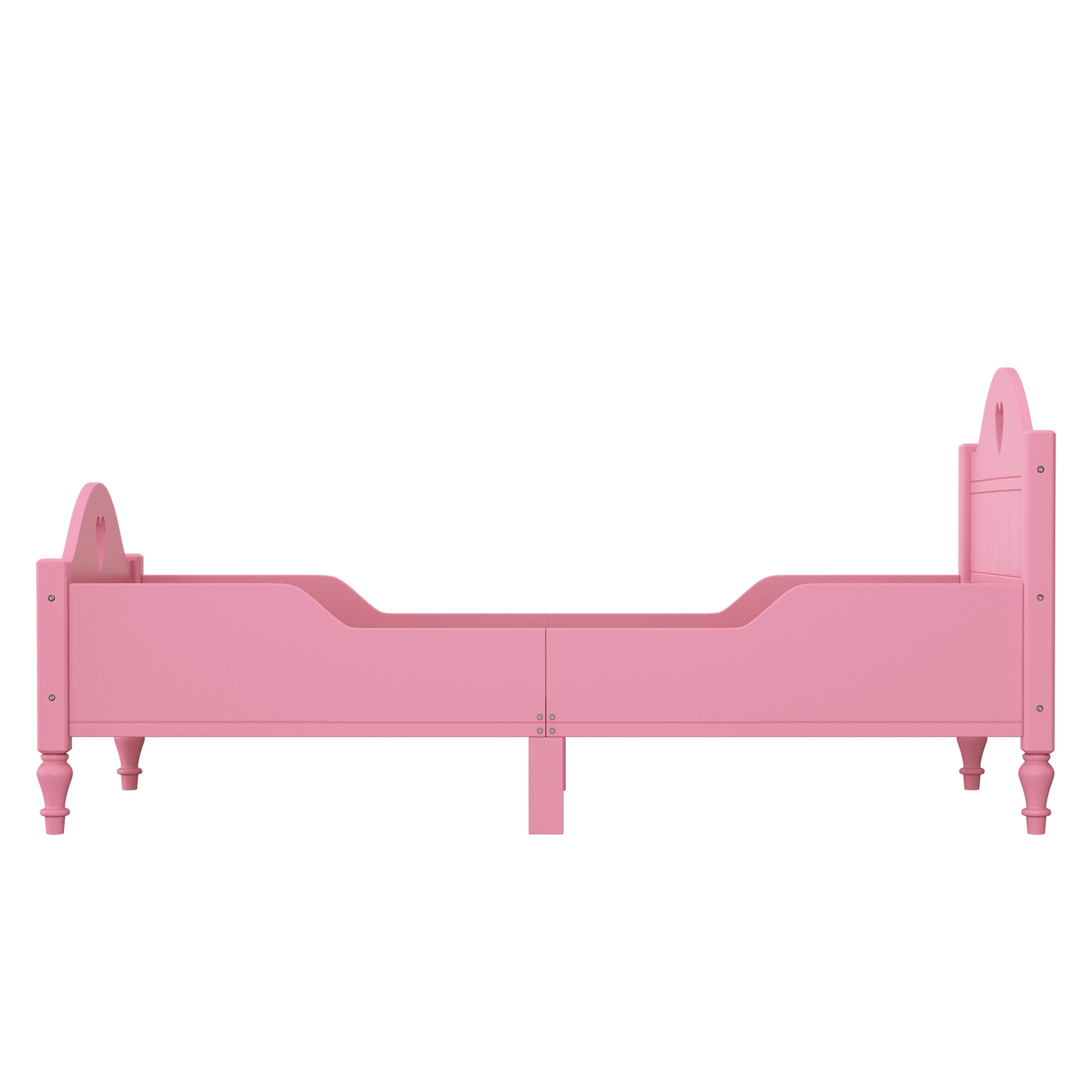 Girl's Love Princess Bed Macaron Twin Size Toddler Bed with Side Safety Rails and Headboard and Footboard , Light Pink