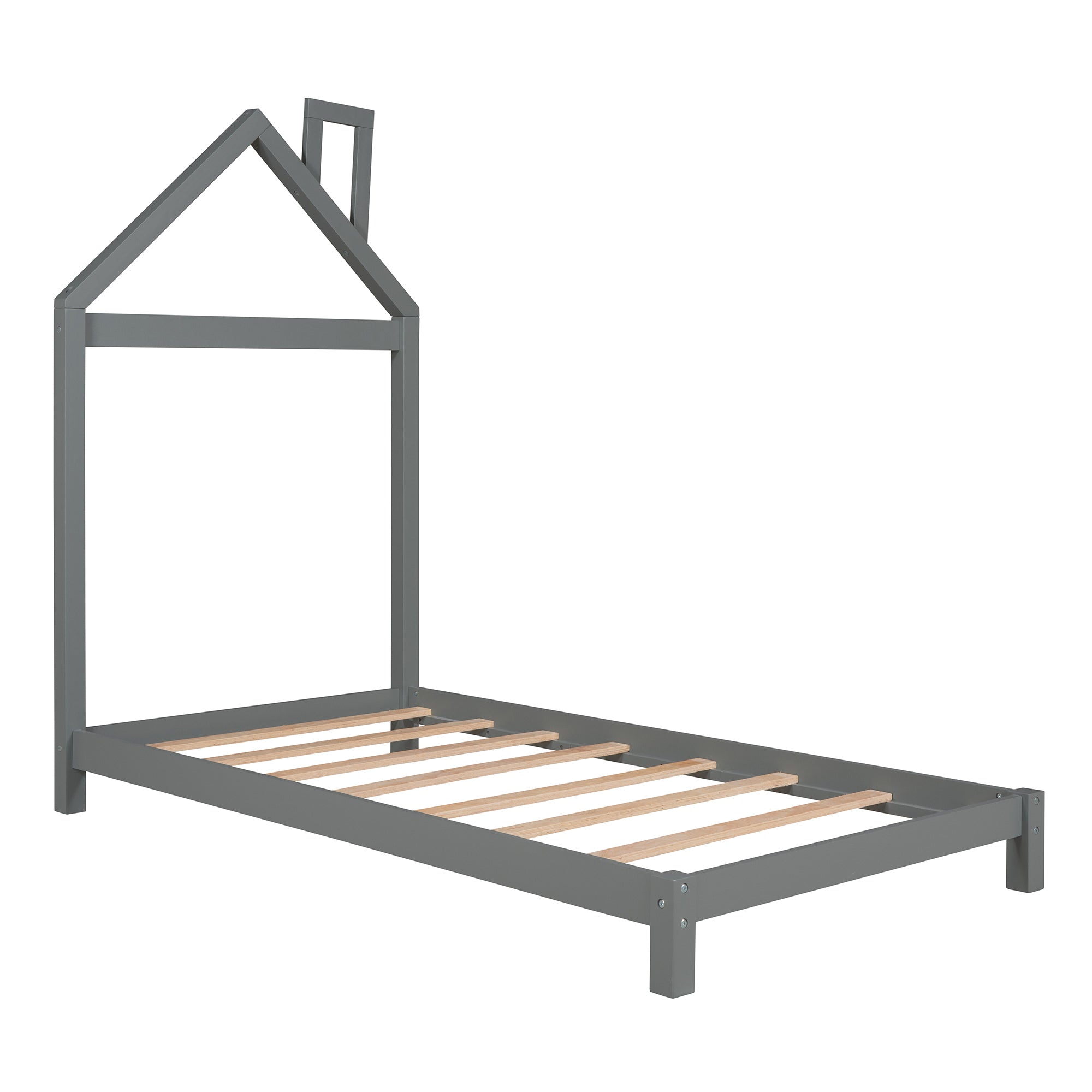 Twin Size Wood Platform Bed with House-shaped Headboard (Gray) - Atlantic Fine Furniture Melbourne FL