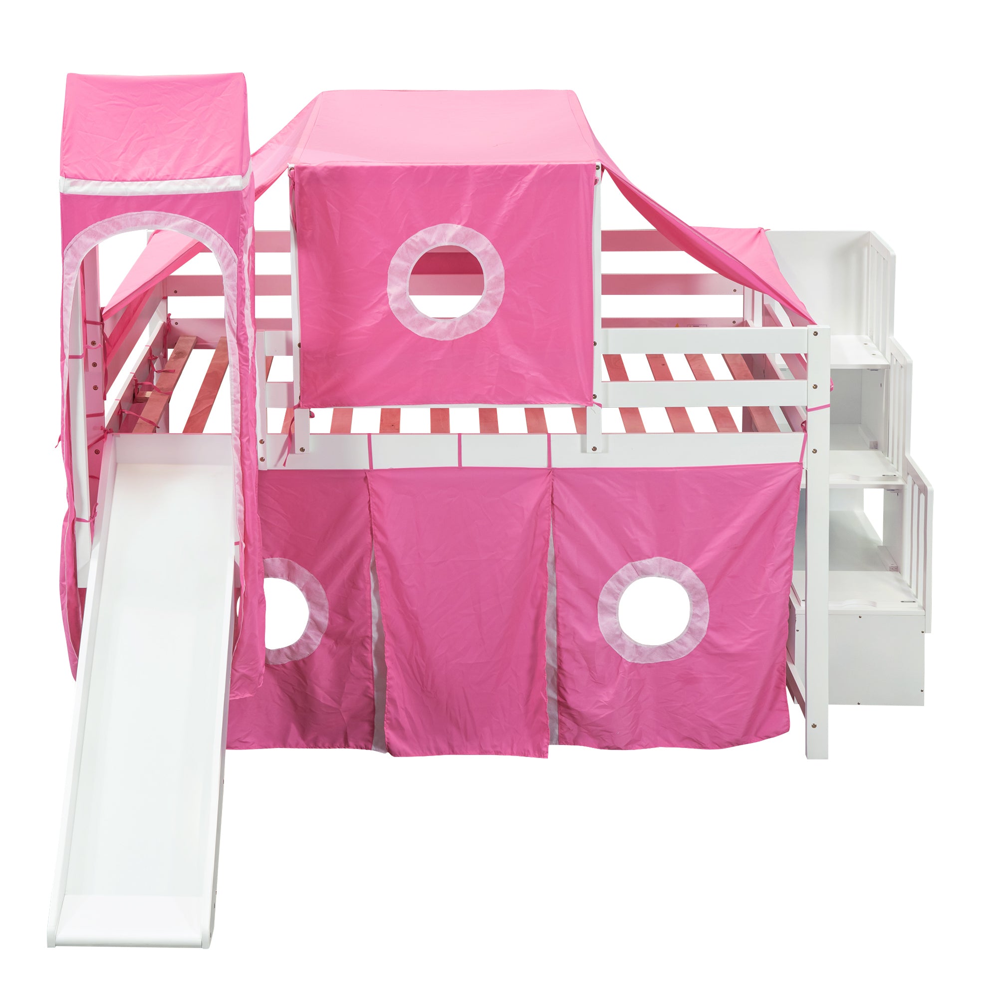 Full Size Loft Bed with Tent and Tower - Pink - Atlantic Fine Furniture Melbourne FL