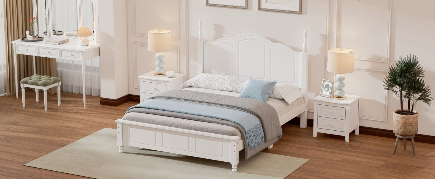 Full Size Wood Platform Bed Frame,Retro Style Platform Bed with Wooden Slat Support,White - Atlantic Fine Furniture Melbourne FL