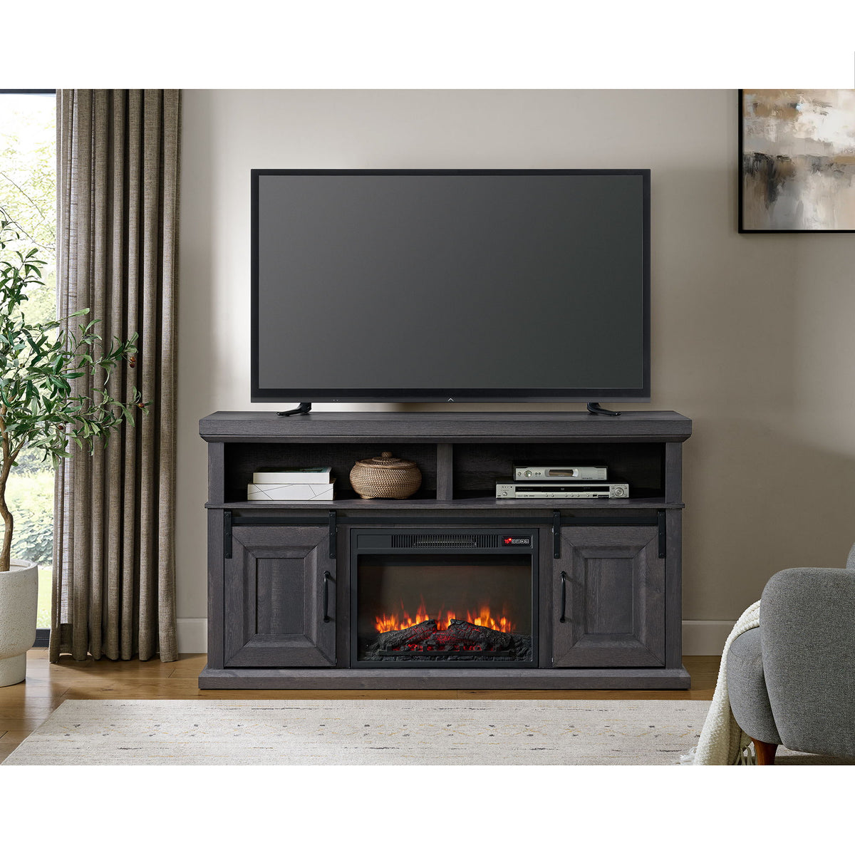 Macau Console With 23" Fireplace Insert in Gray by Elements International, view 10