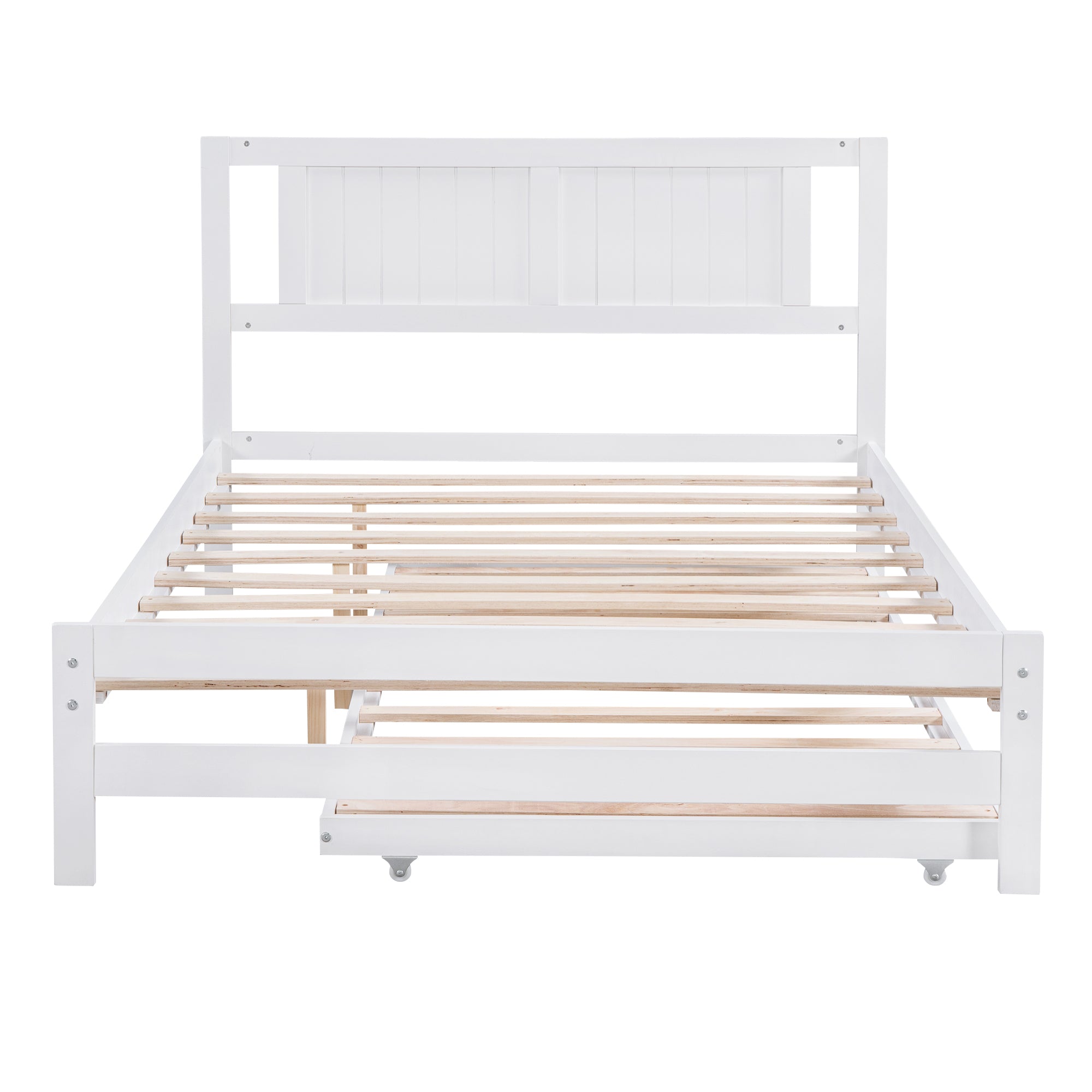 Full Size Platform Bed with Adjustable Trundle,White(Old SKU:SM000248AAK)