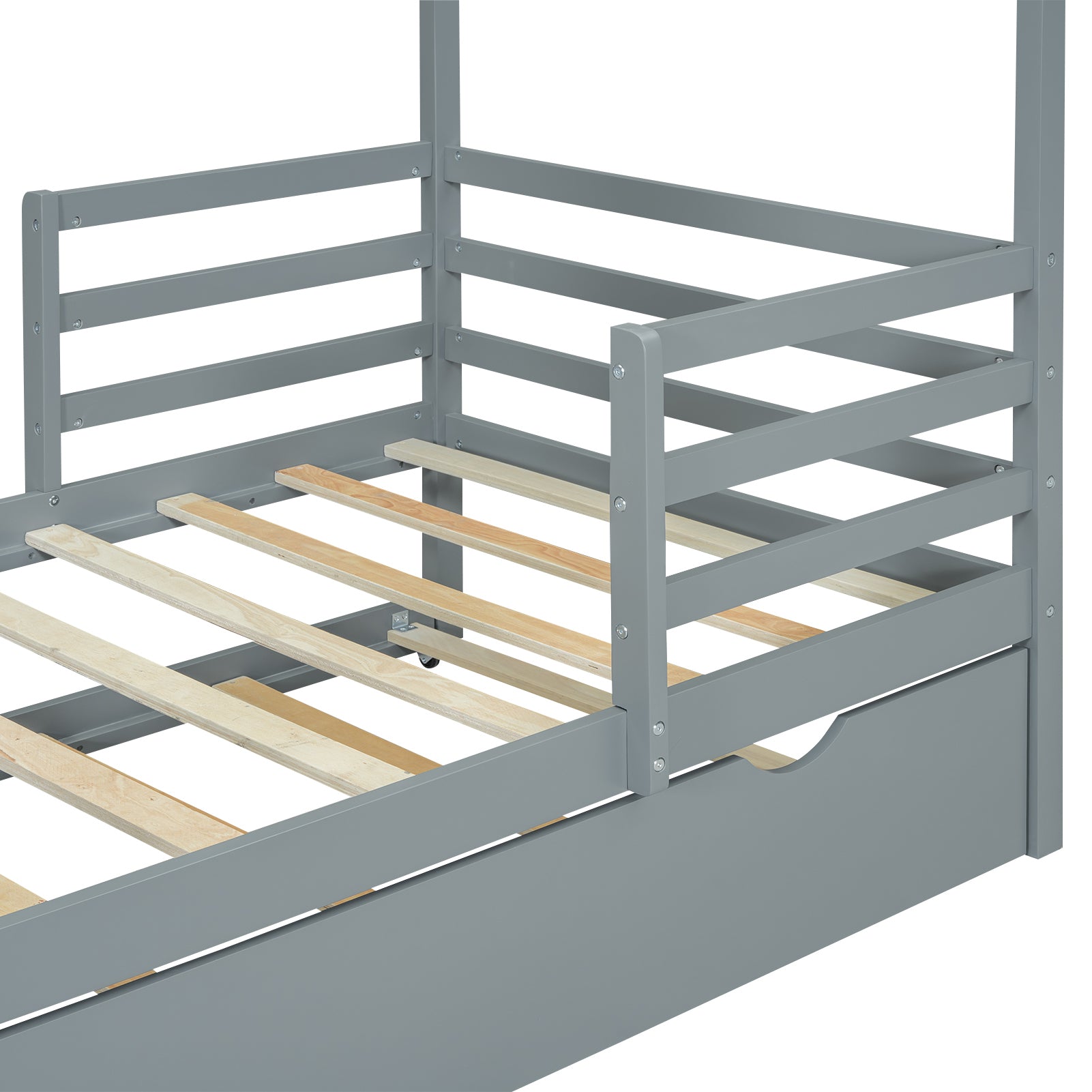 Twin Size Wood House Bed with Fence and Writing Board, Gray - Atlantic Fine Furniture Melbourne FL