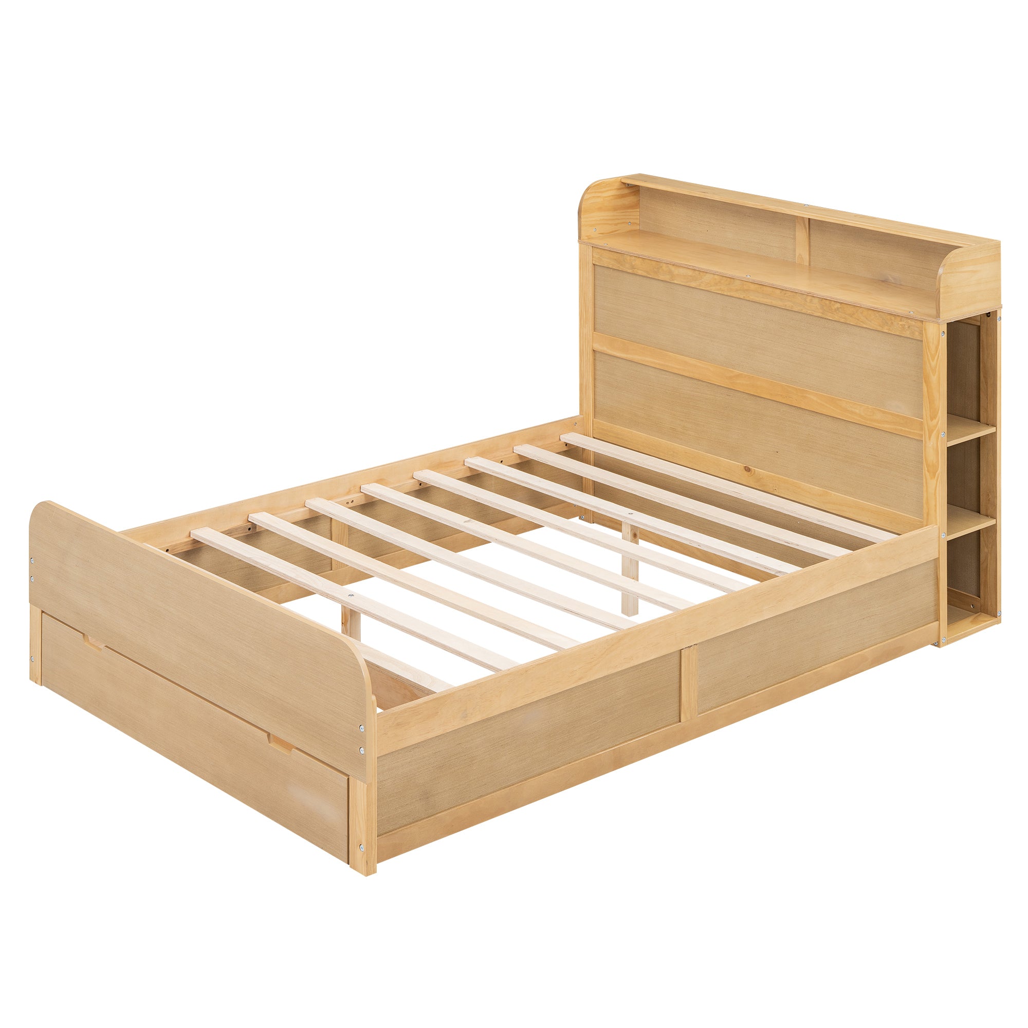 Full Size Platform Bed with Storage Headboard and a Big Drawer, Wood Color - Atlantic Fine Furniture Melbourne FL