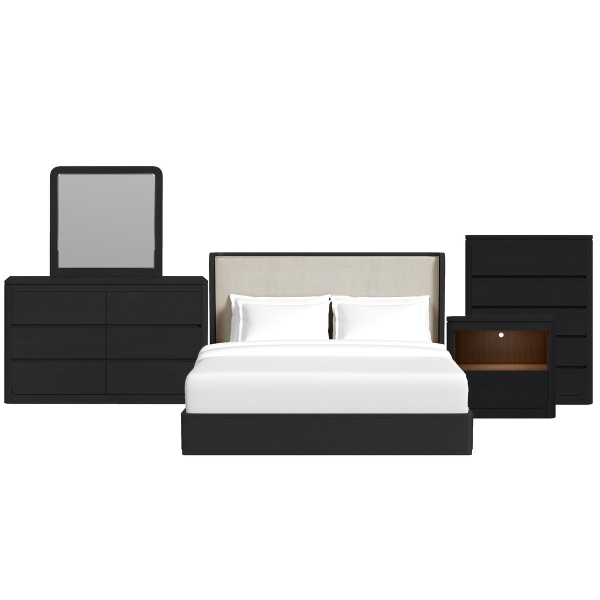 Rosalie Upholstered Bedroom Set in Black by Elements International, view 7