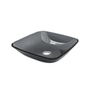 Square Vessel Sink For Bathroom, Above Counter Design With Pop Up Drain, Smooth Rounded Edges - Grey