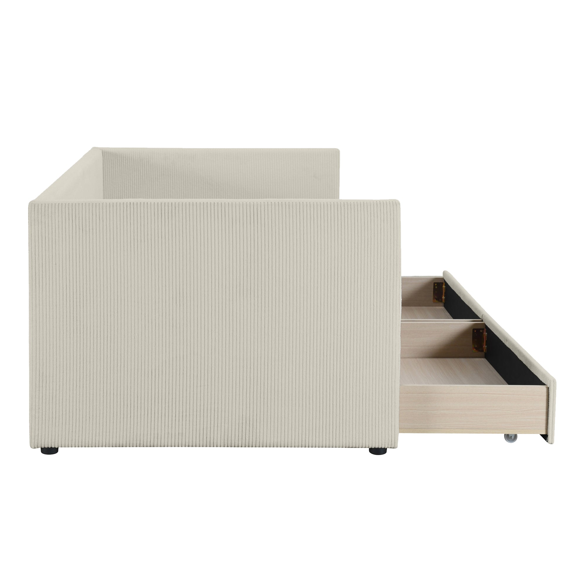 Twin Size Corduroy Daybed with Two Drawers and Wood Slat, Beige - Atlantic Fine Furniture Melbourne FL