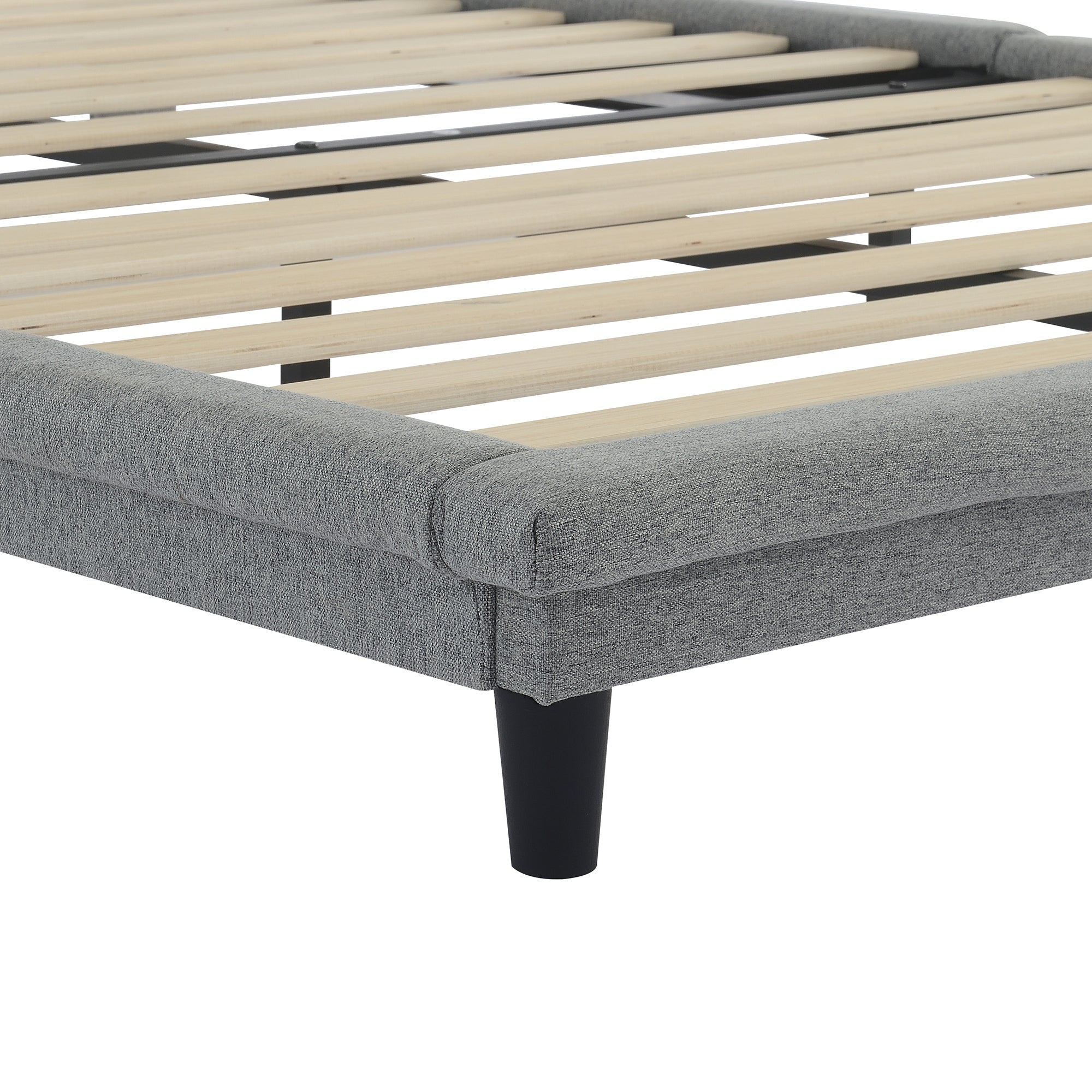 Full Size Upholstered Bed with Light Stripe, Floating Platform Bed, Linen Fabric,Gray - Atlantic Fine Furniture Melbourne FL