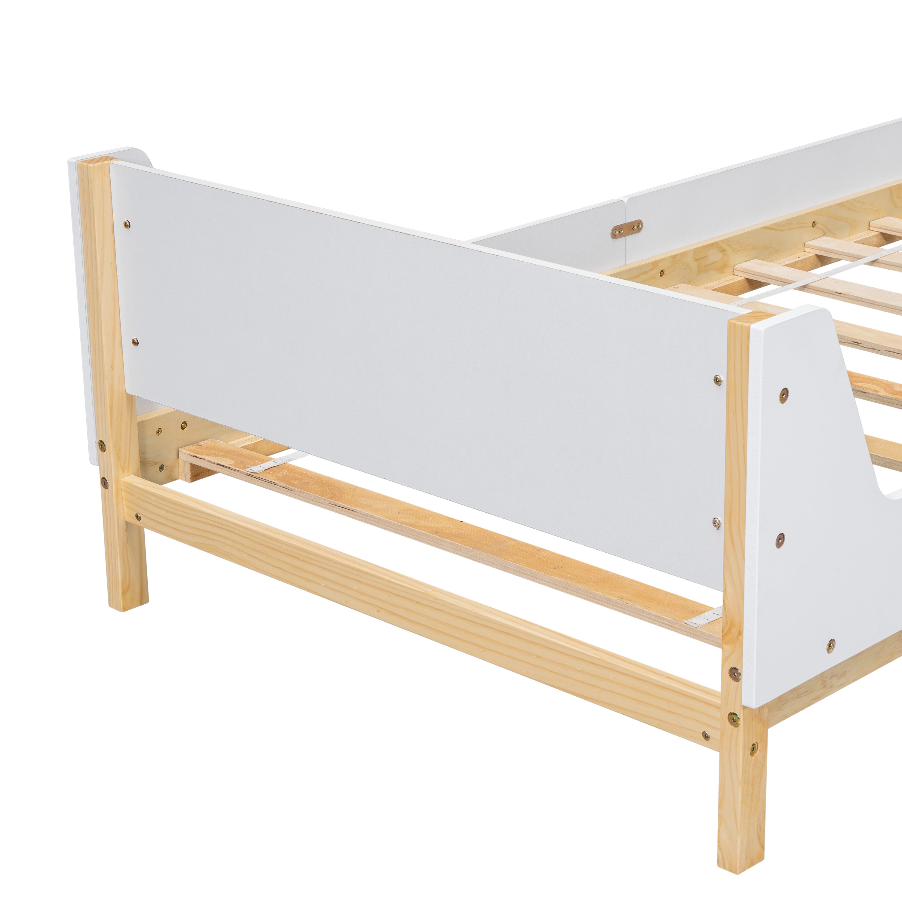 Twin Bed with Headboard, Footboard, Safeguards, Built-in Bed-end Book Storage Rack ,White